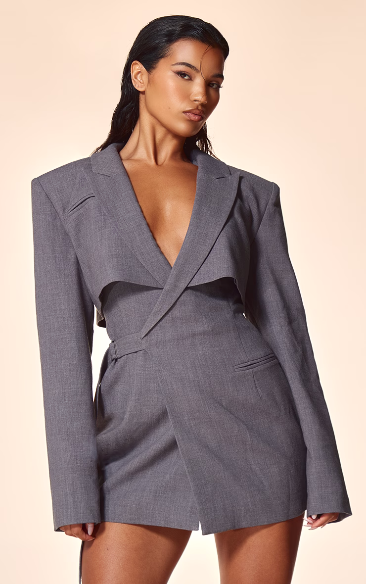 PLT Label Charcoal Tie Side Detail Blazer Dress