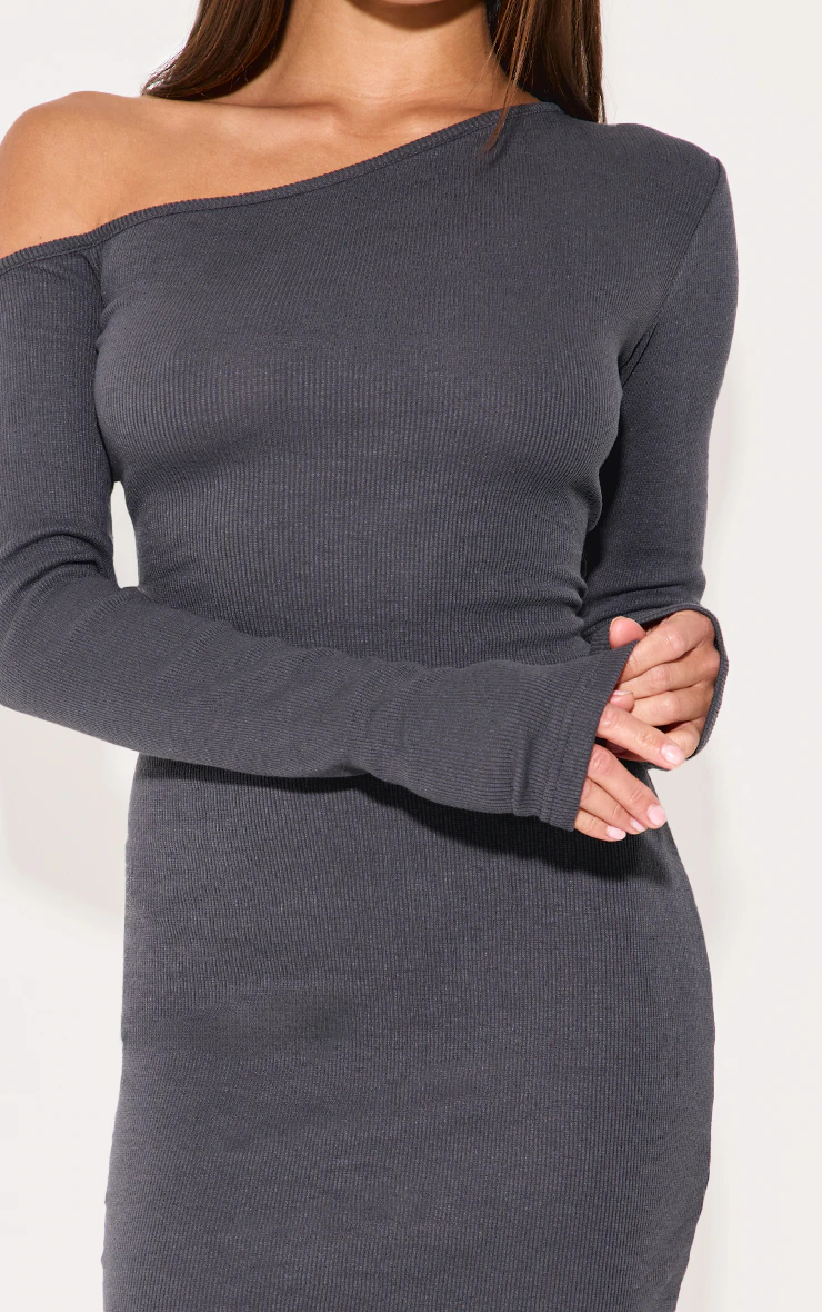 Charcoal Rib Asymmetric Mini Dress