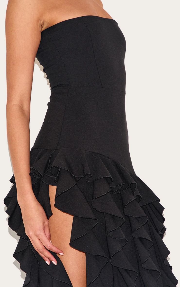 Black Bandeau Frill Detail Maxi Dress