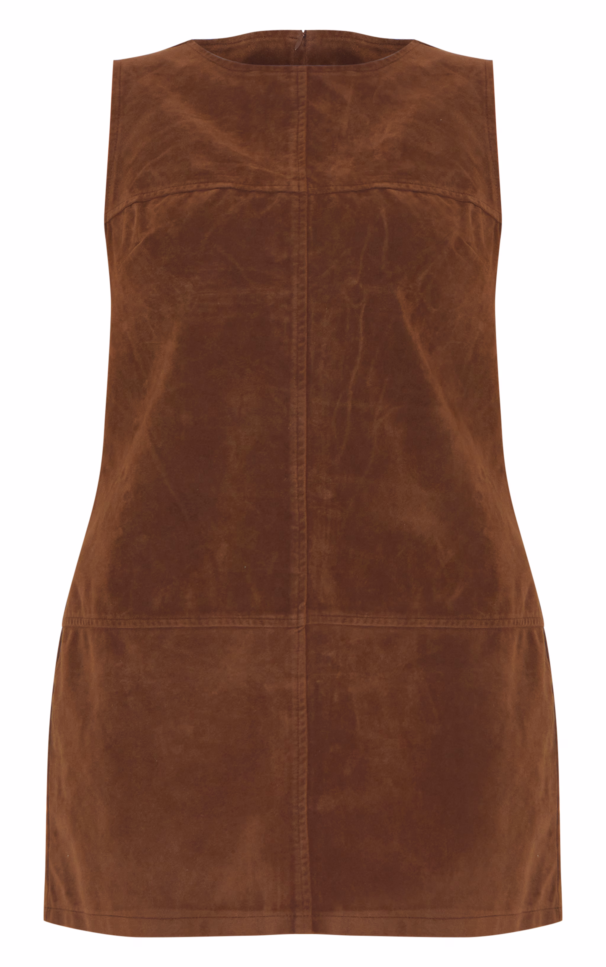 Plus Deep Chocolate Faux Suede Seam Detail Sleeveless Shift Dress
