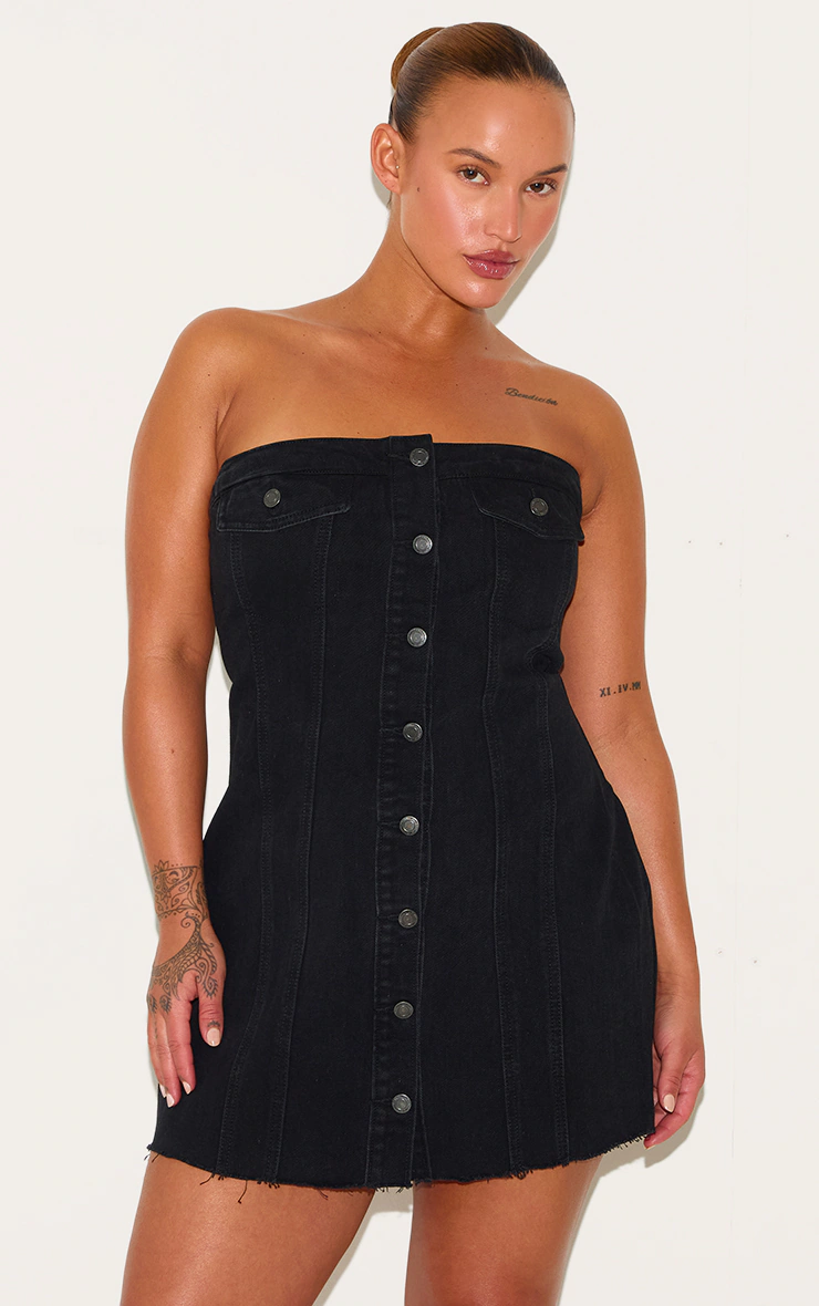 Plus Black Corset Button Up Bodycon Dress