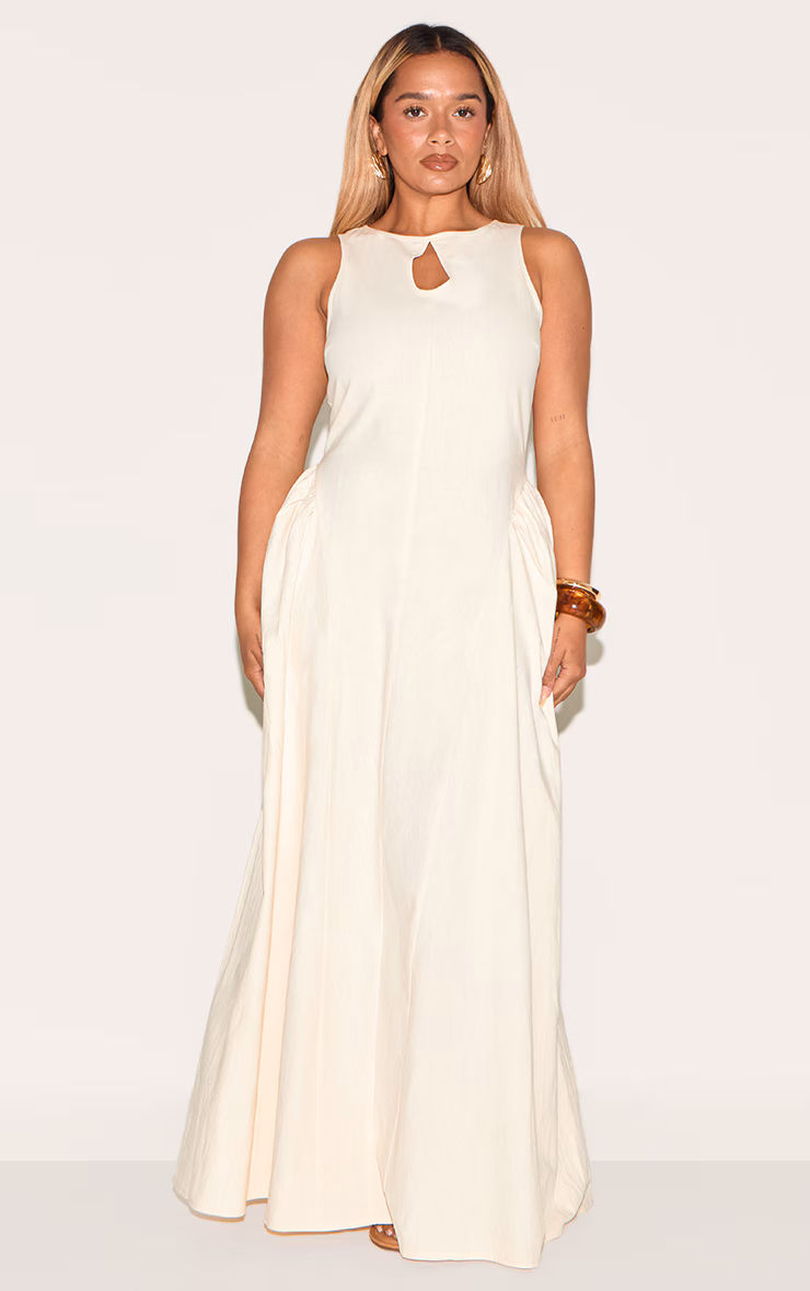 Shape Cream Linen Look Key Hole Maxi Shift Dress