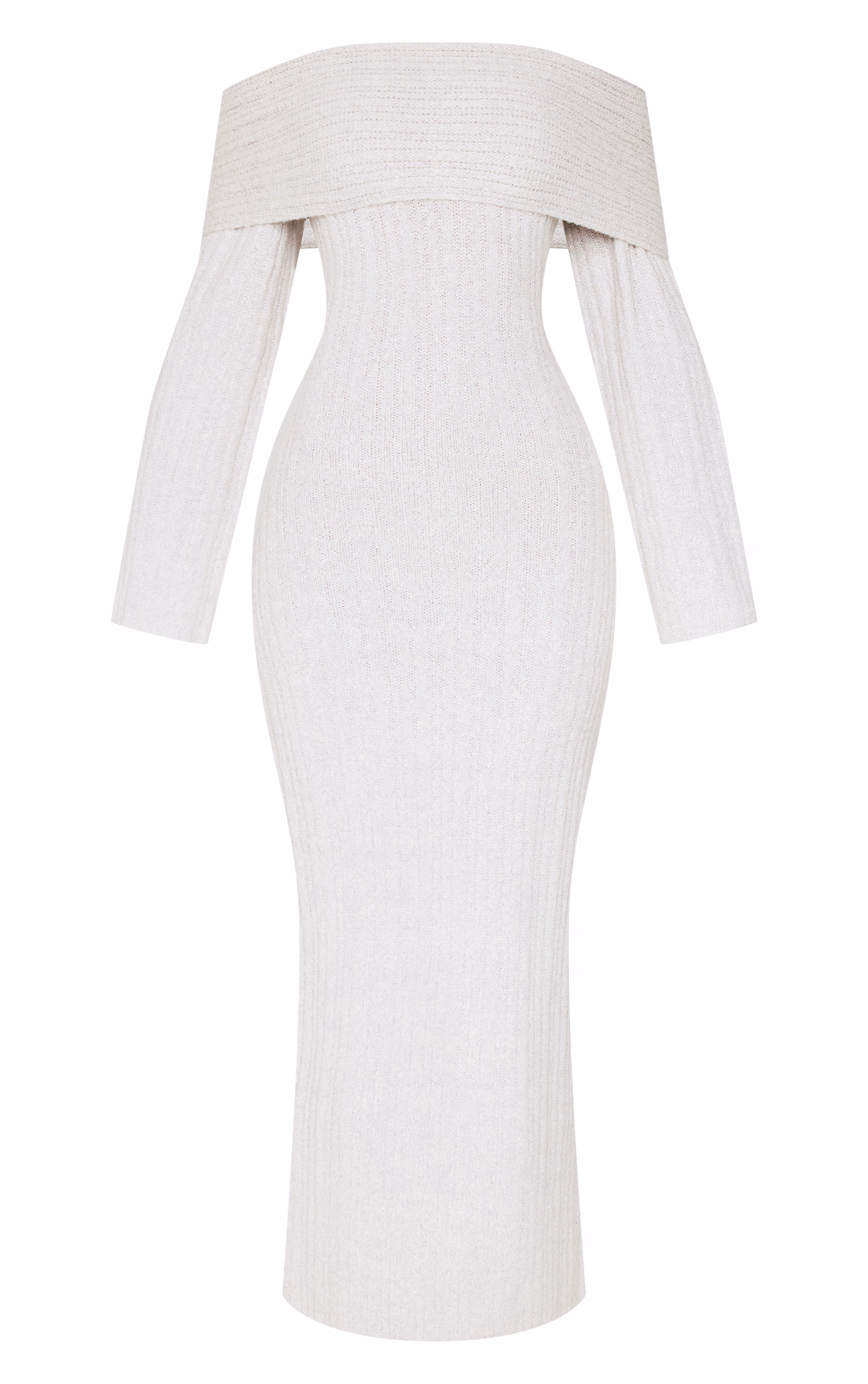 Petite Grey Rib Knitted Off The Shoulder Maxi Dress