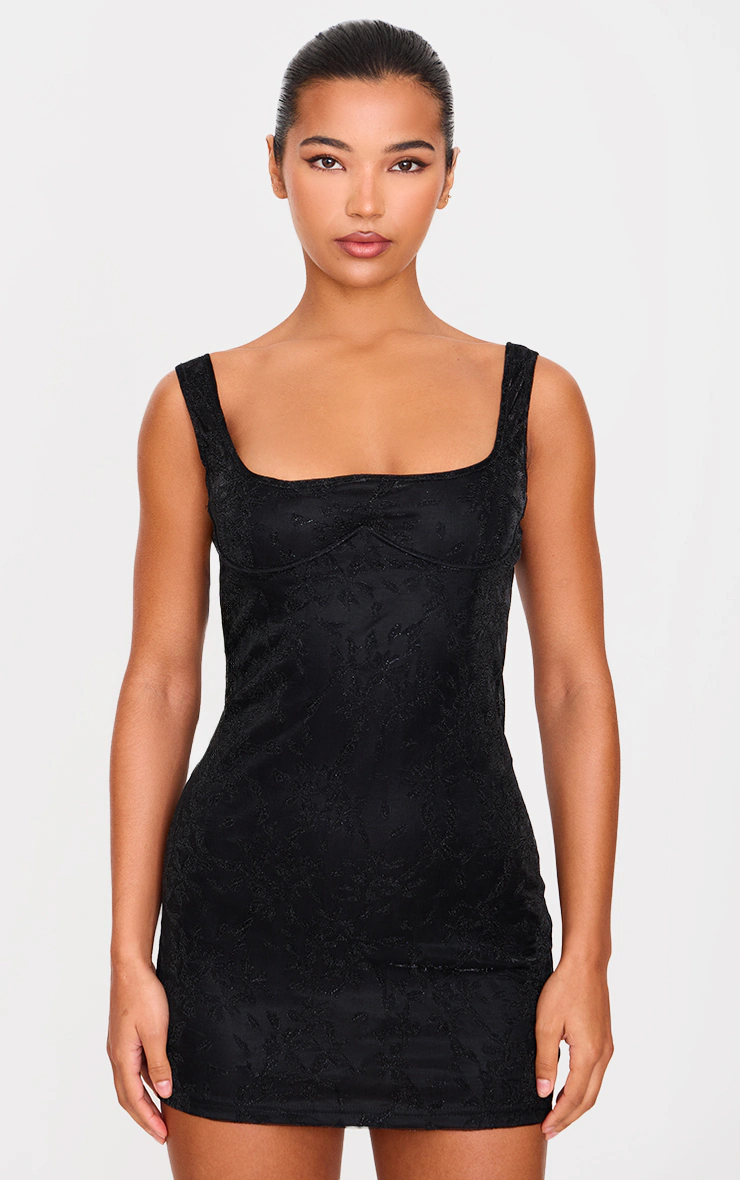 Black Textured Glitter Underwire Strappy Shift Dress