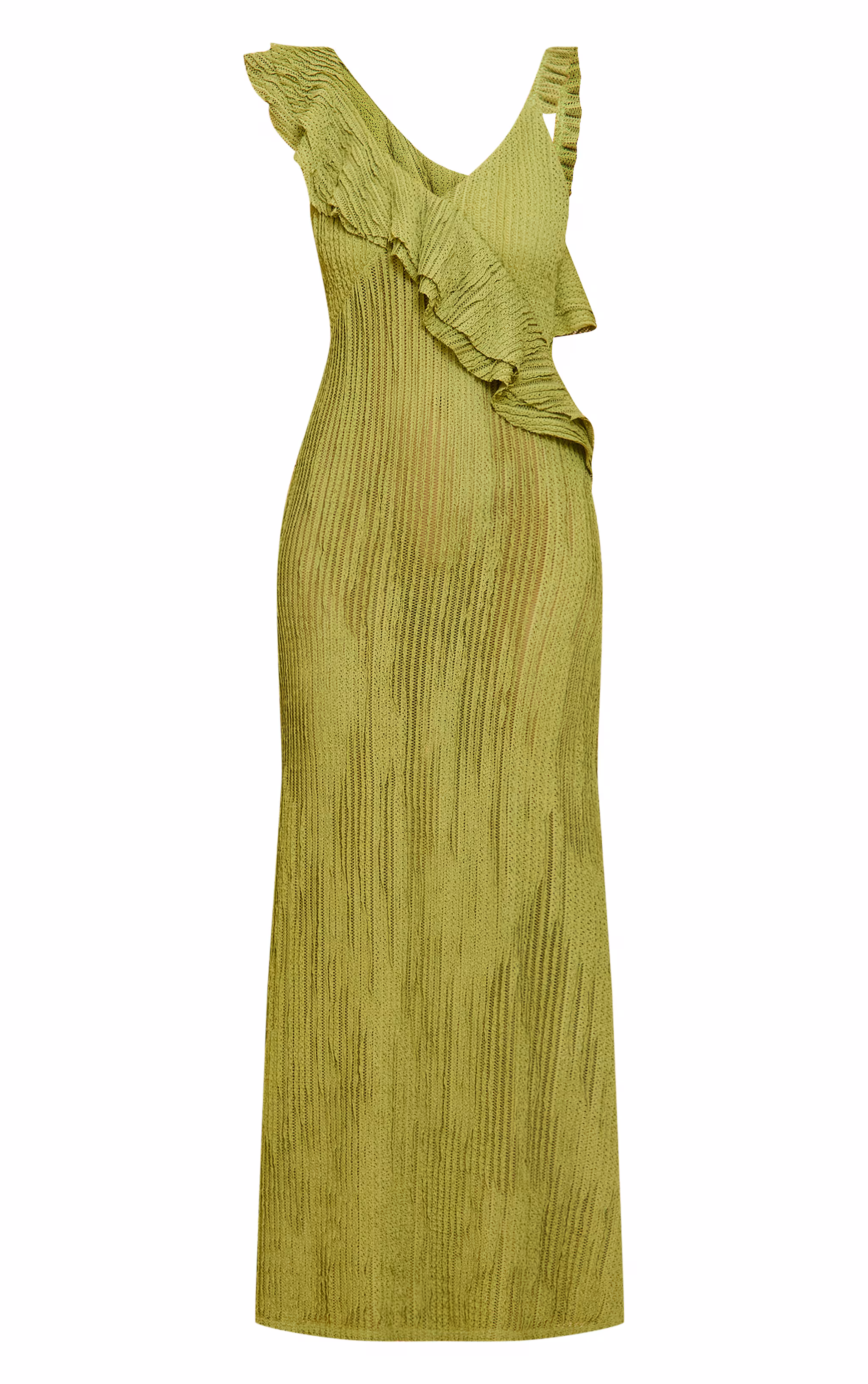 Lime Textured Asymmetric Neck Maxi Dress