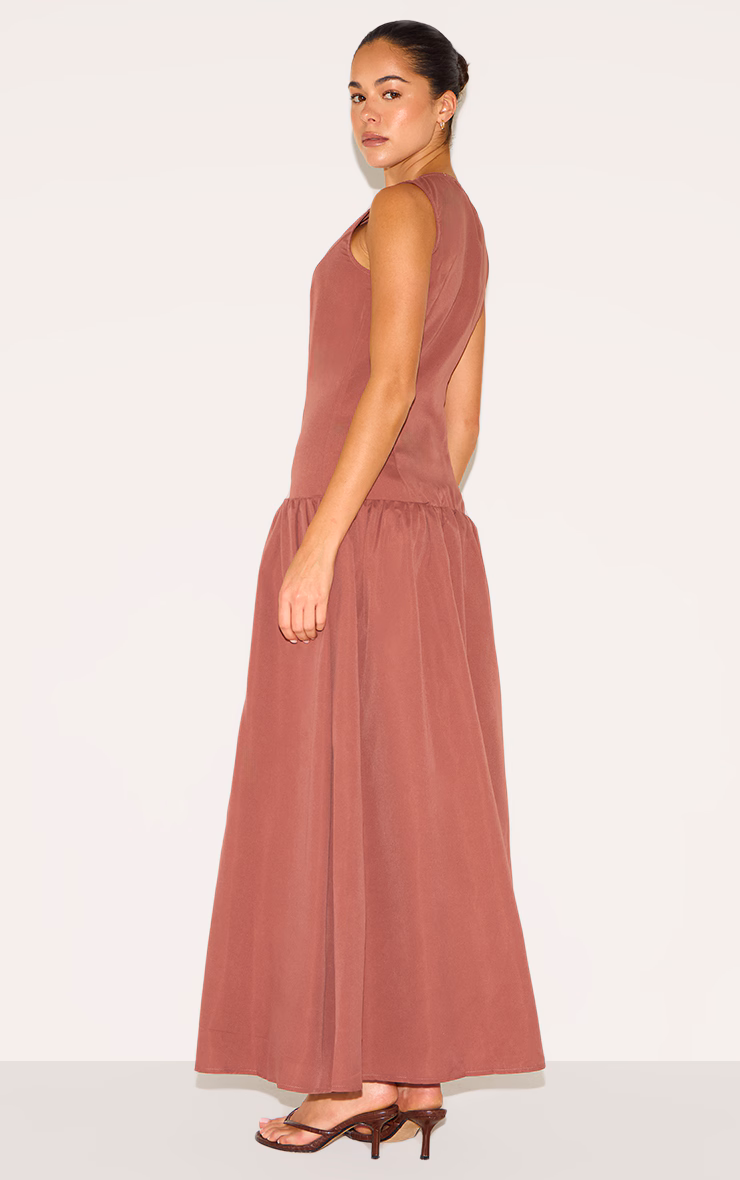 Rust Button Down Drop Waist Maxi Dress