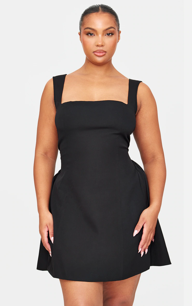 Black Hip Pleated Shift Dress