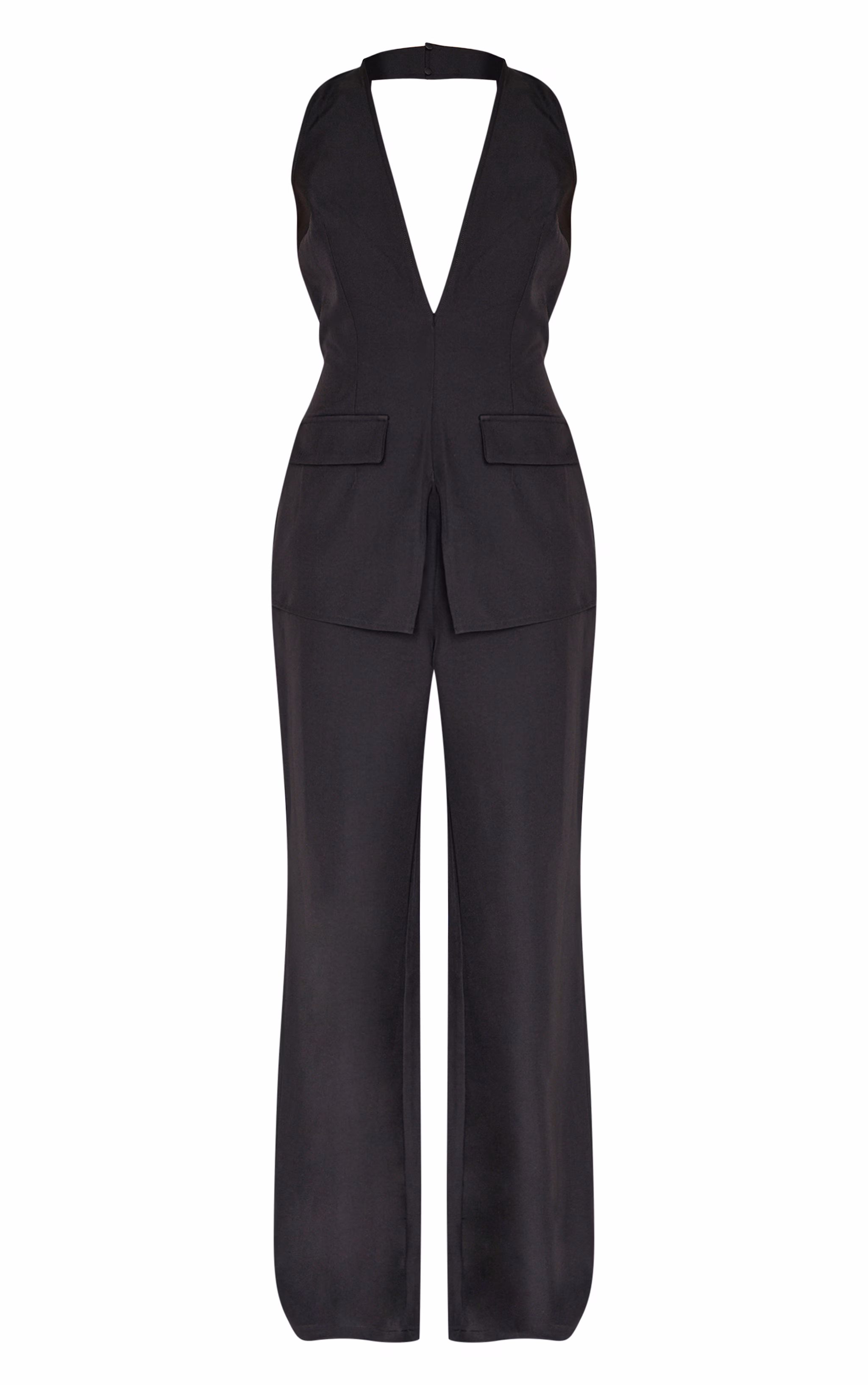 Black Structured Woven Vest Detail Straight Leg Jumpsuit