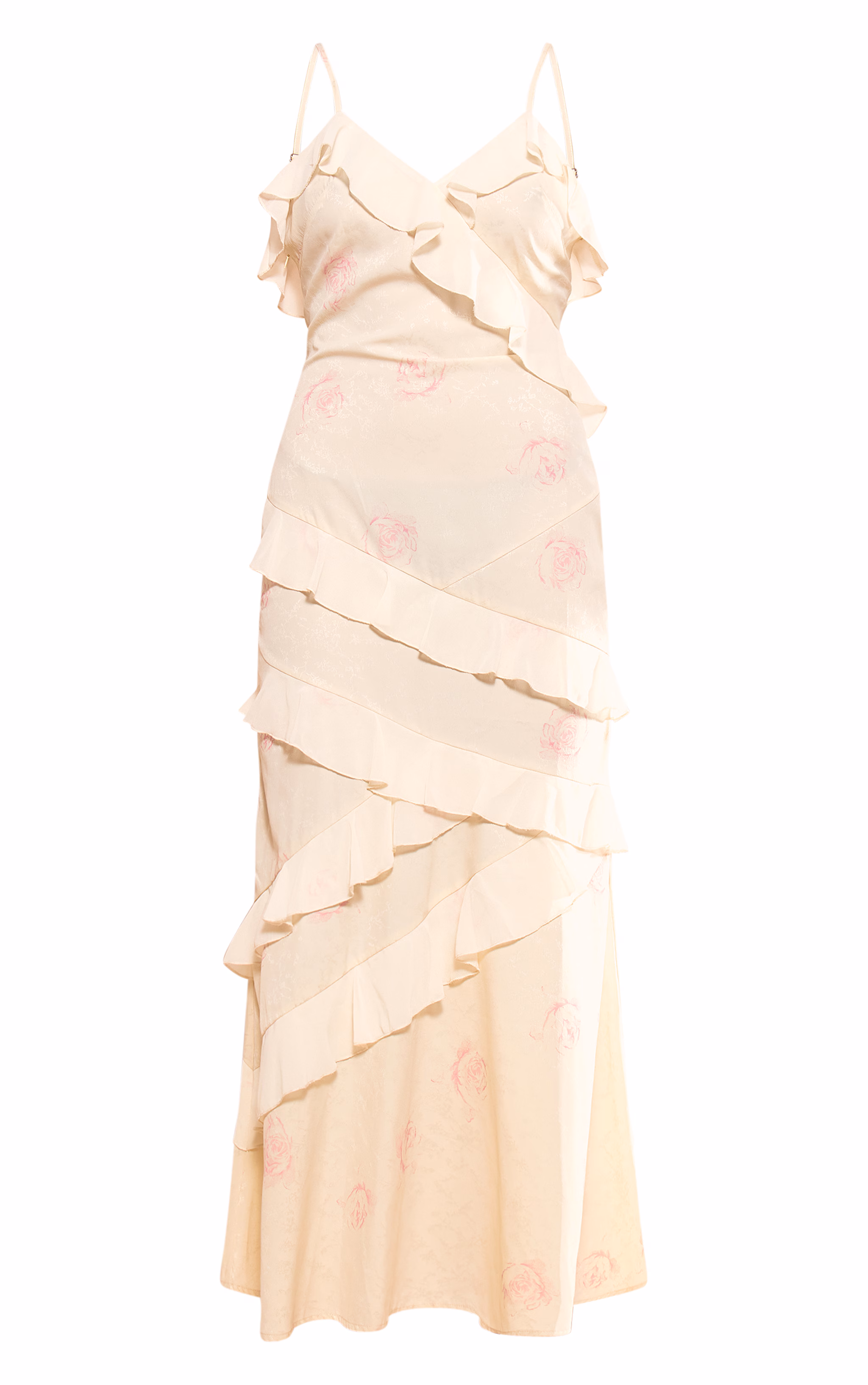 Lemon Chiffon Floral Frill Maxi Dress