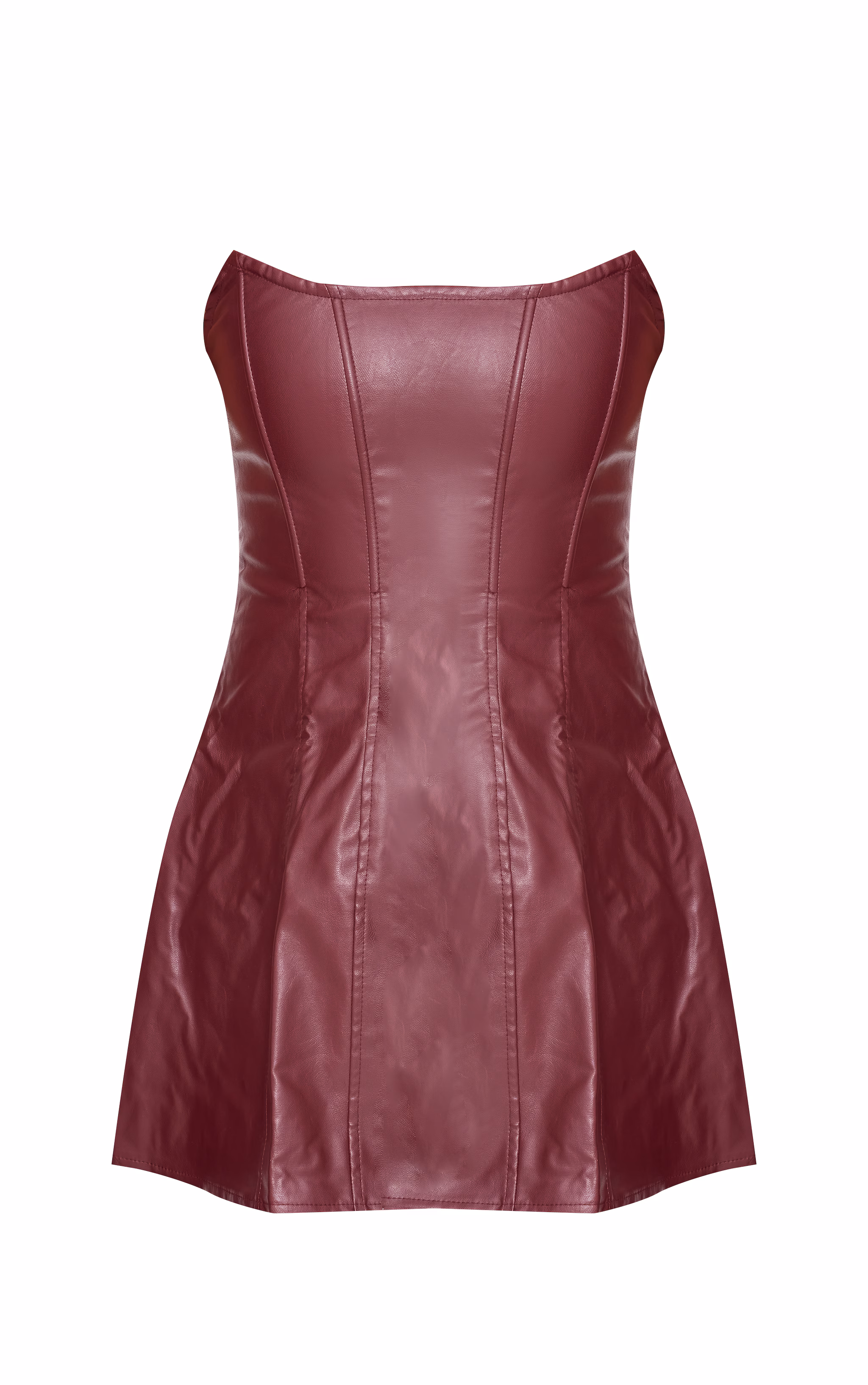 Red Faux Leather Bandeau Corset Shift Dress