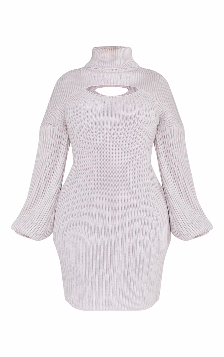 Shape Light Grey 2 In 1 High Neck Balloon Sleeve Bodycon Sweater Dress