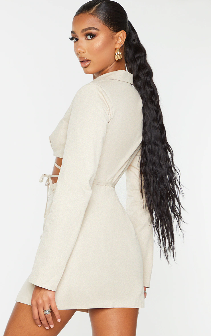 Stone Woven Cut Out Tie Waist Utility Style Blazer Bodycon Dress