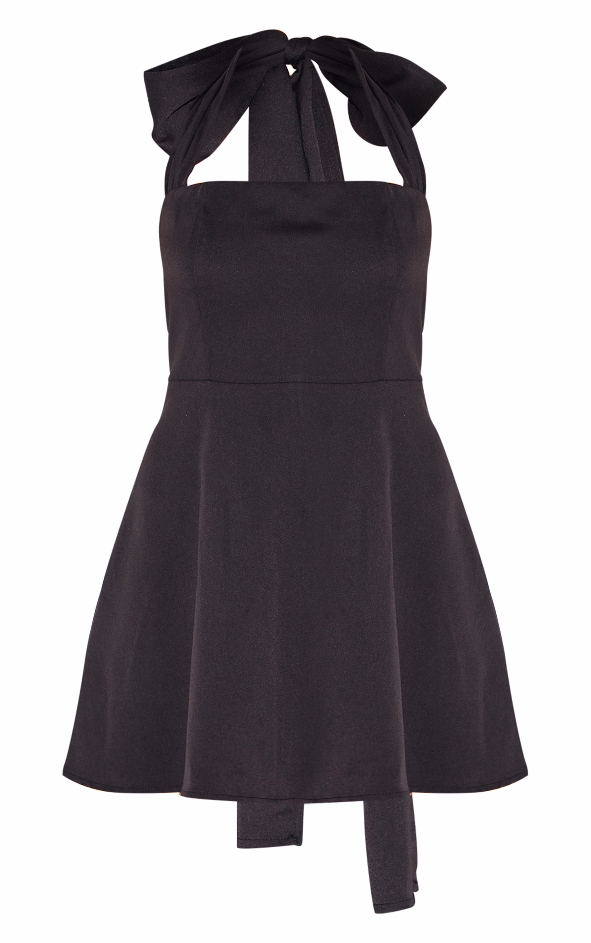Black Woven Tie Neck Shift Dress