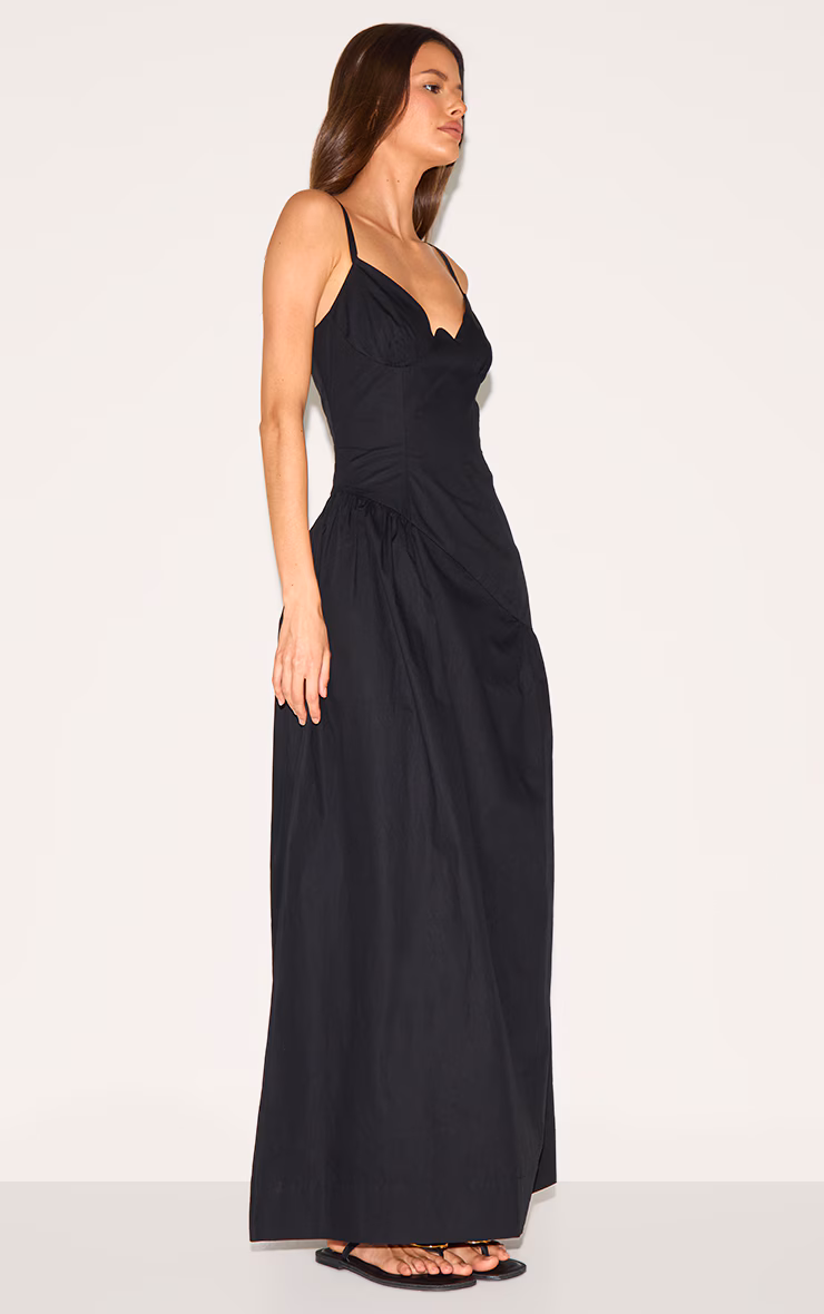 Black Plunge Asymmetric Detail Maxi Dress