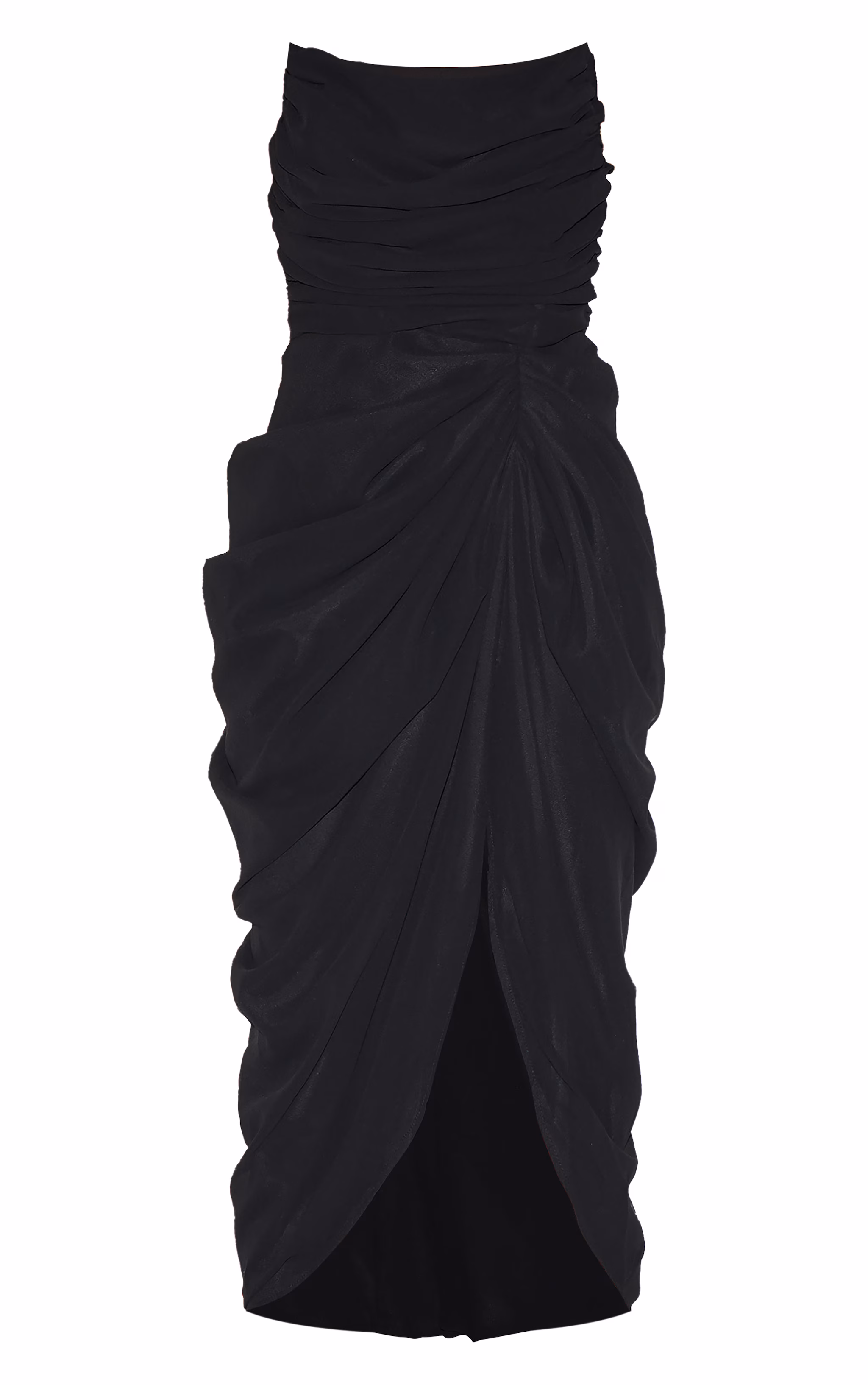 Black Chiffon Corset Bandeau Draped Midi Dress