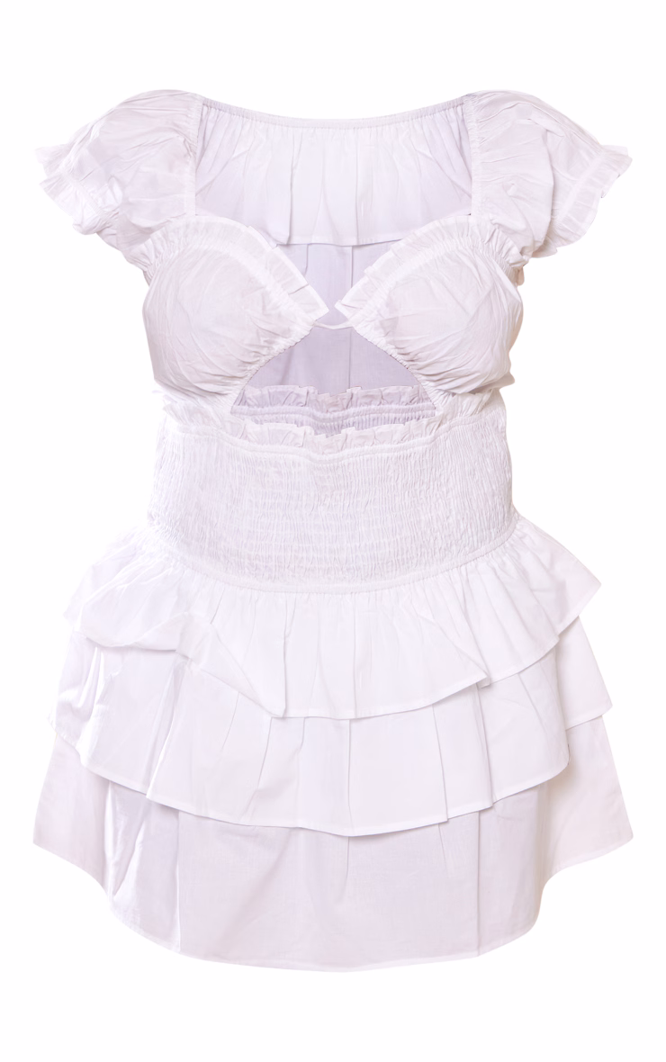 Plus White Shirred Waist Cut Out Shift Dress