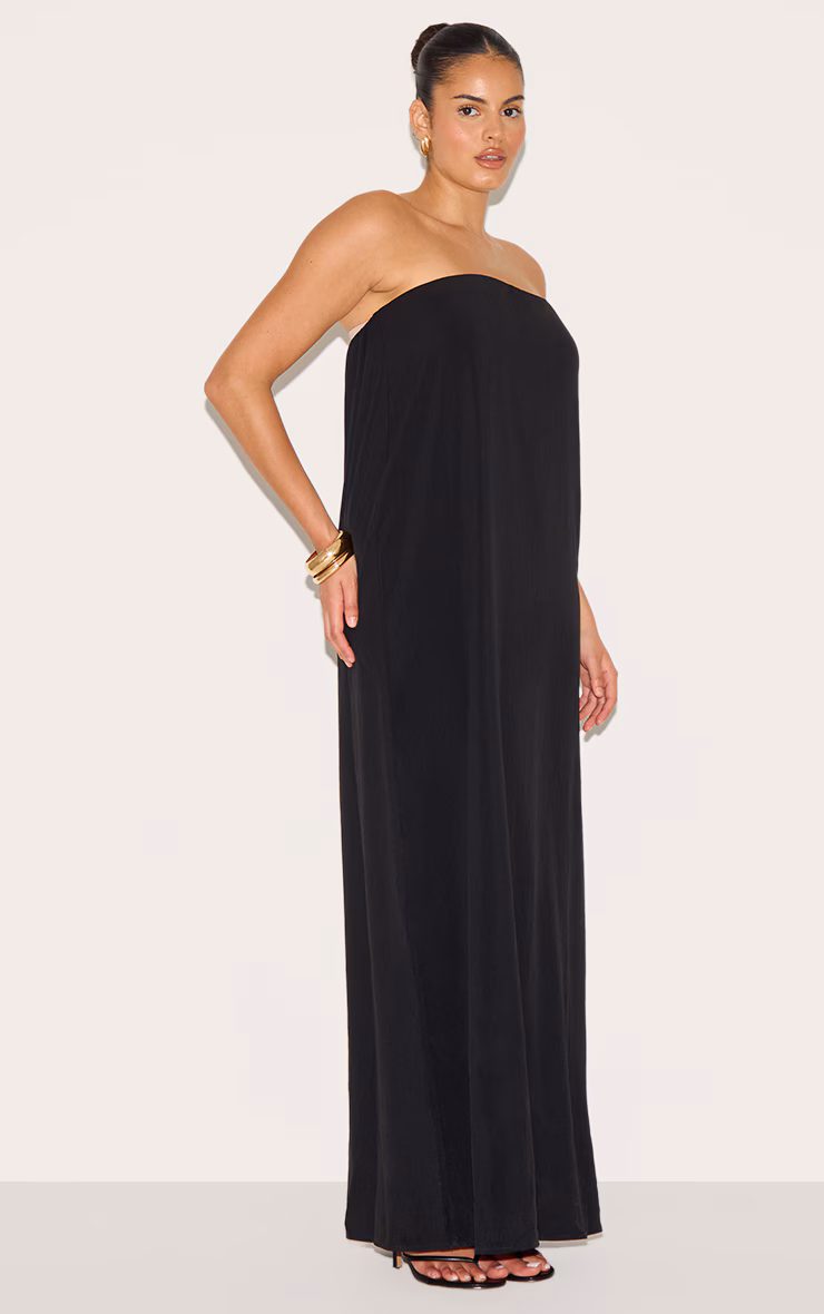 Plus Black Floaty Woven Bandeau Maxi Dress