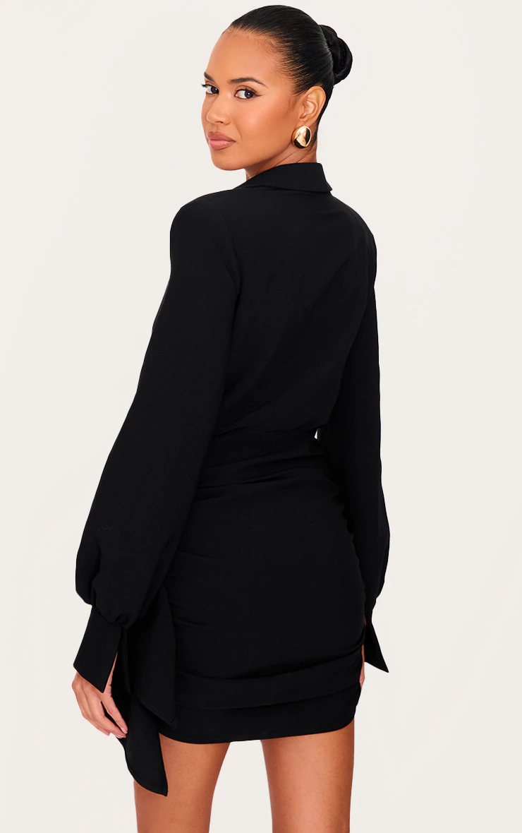 Black Belt Wrap Detail Mini Dress