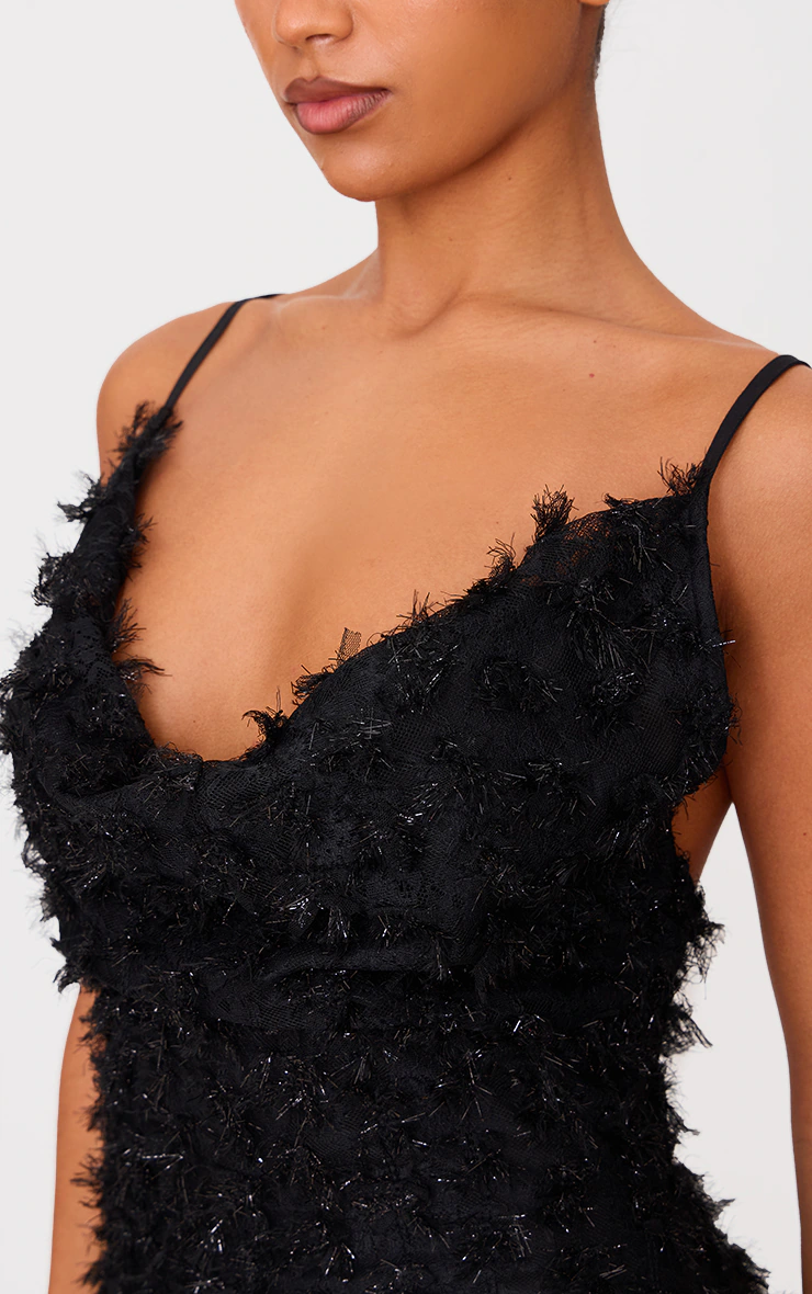 Black Textured Cowl Neck Maxi Dress