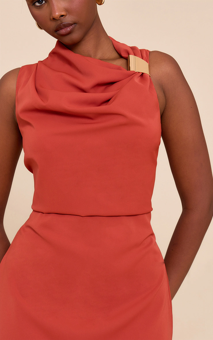 Burnt Orange Trim Shift Mini Dress