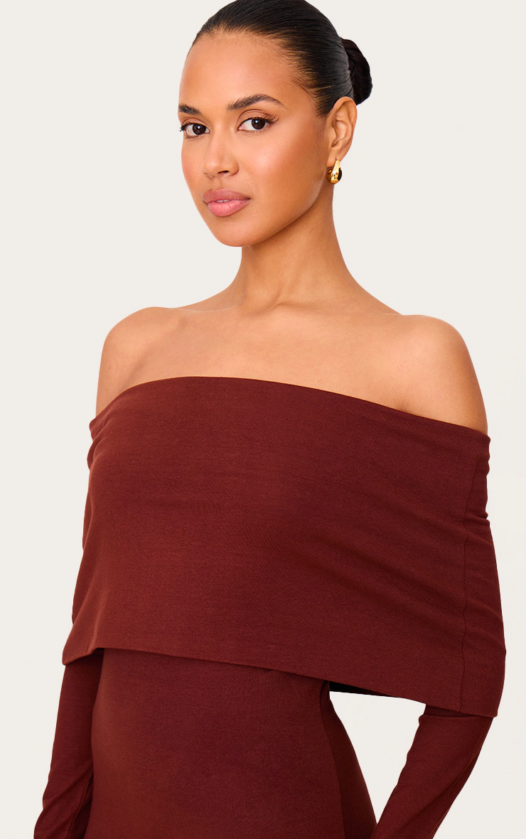 Chocolate Cotton Super Oversized Bardot Maxi Dress