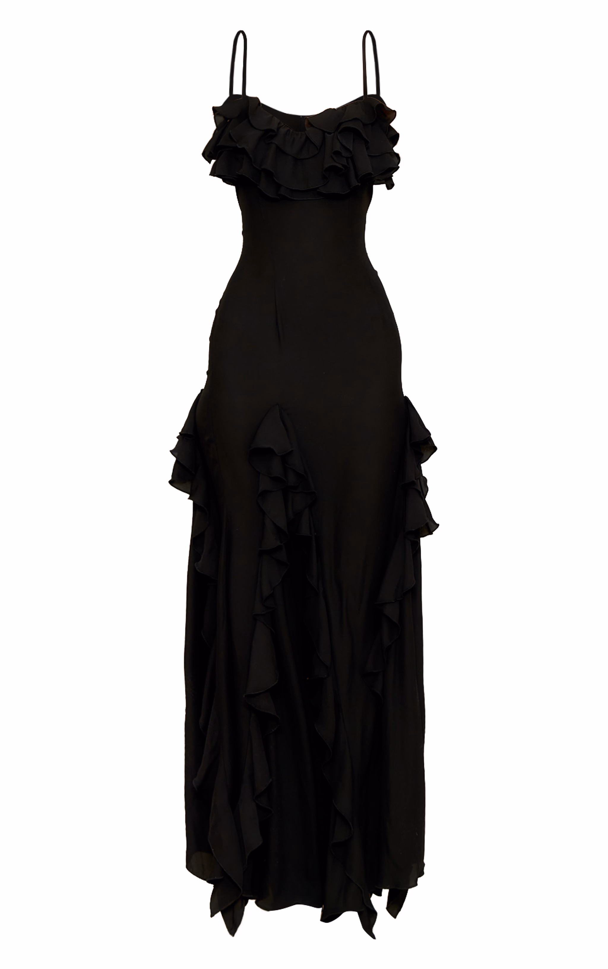 Black Frill Cup Detail Maxi Dress