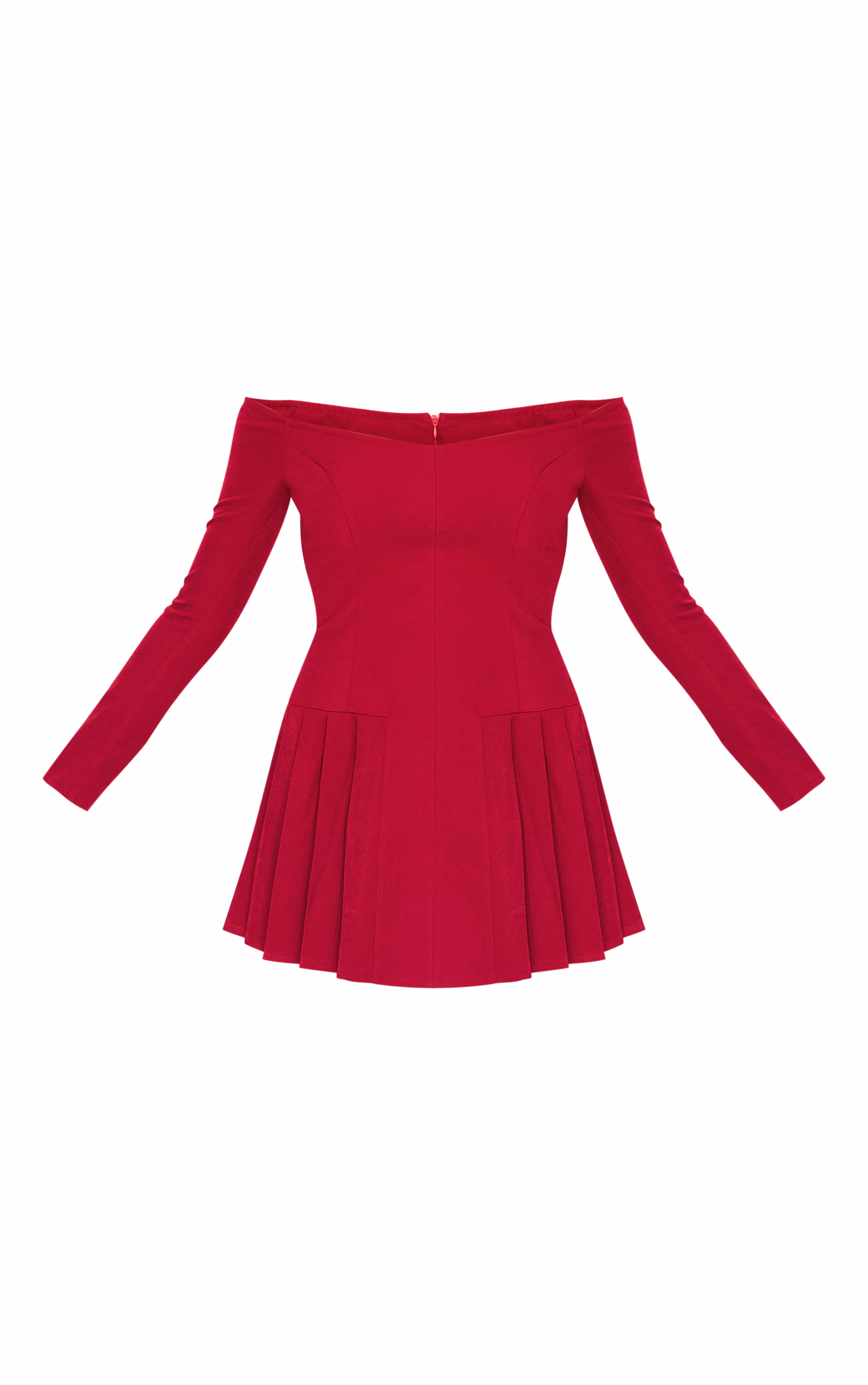 Burgundy Woven Bardot Ling Sleeve Shift Dress