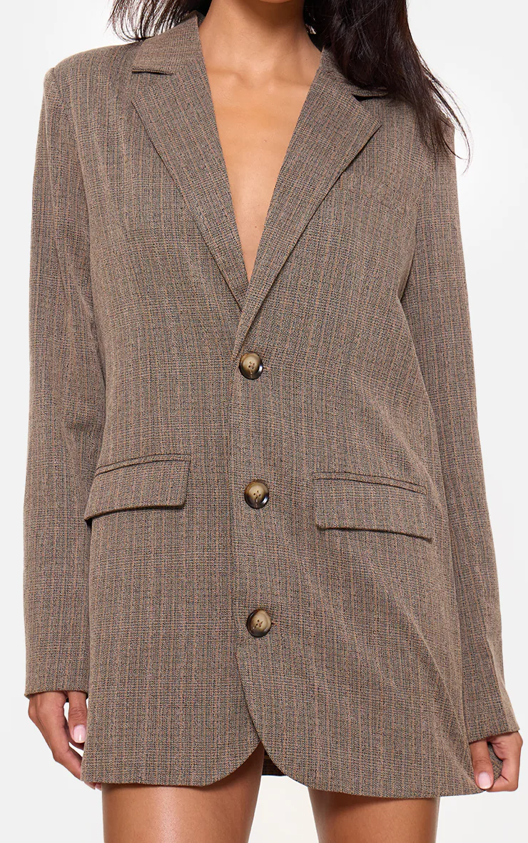 Chocolate Pinstripe Button Down Blazer Dress