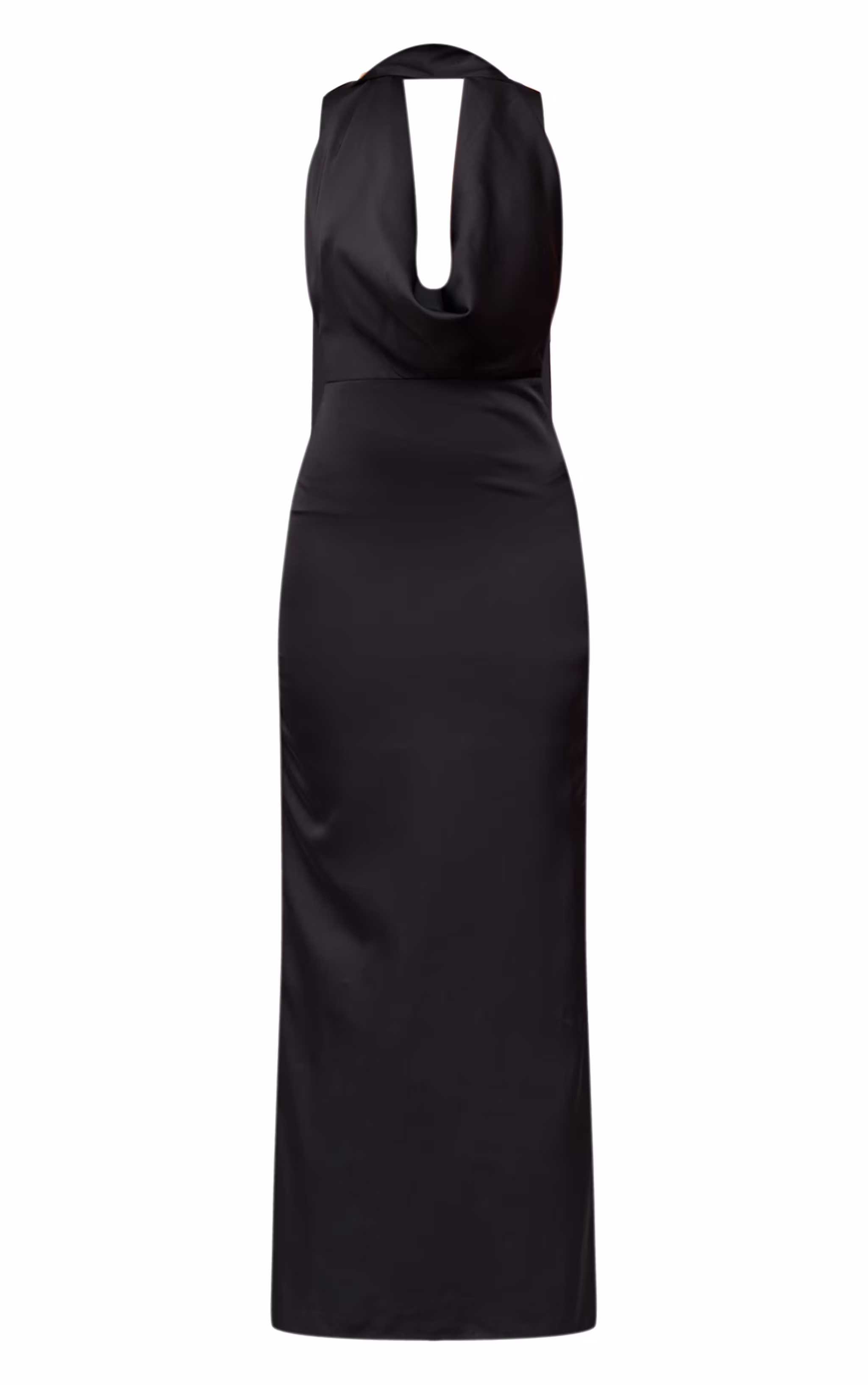 Black Satin Cowl Neck Drape Maxi Dress