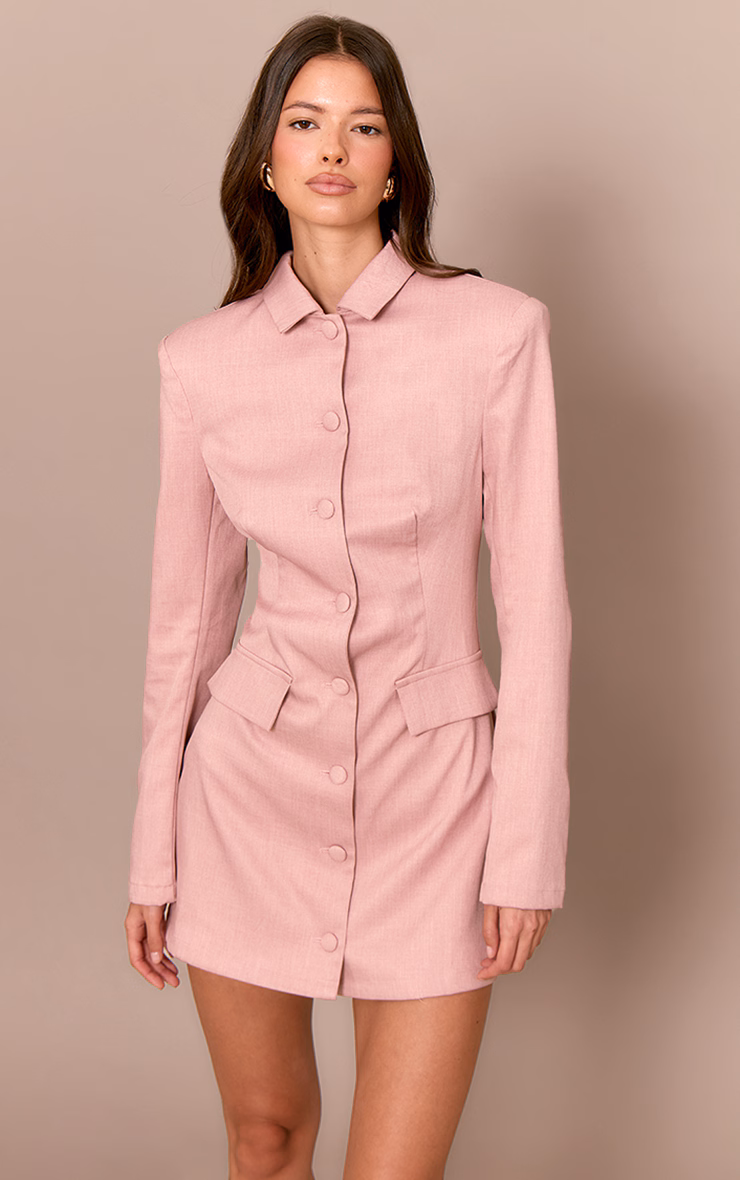 Blush Rose Tailored Button Up Pocket Detail Mini Dress
