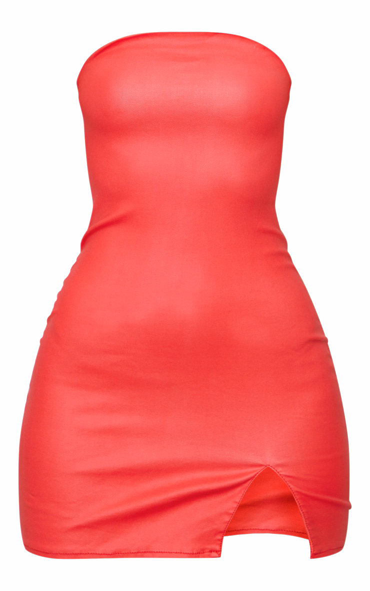Red Split Hem Coated Denim Mini Dress