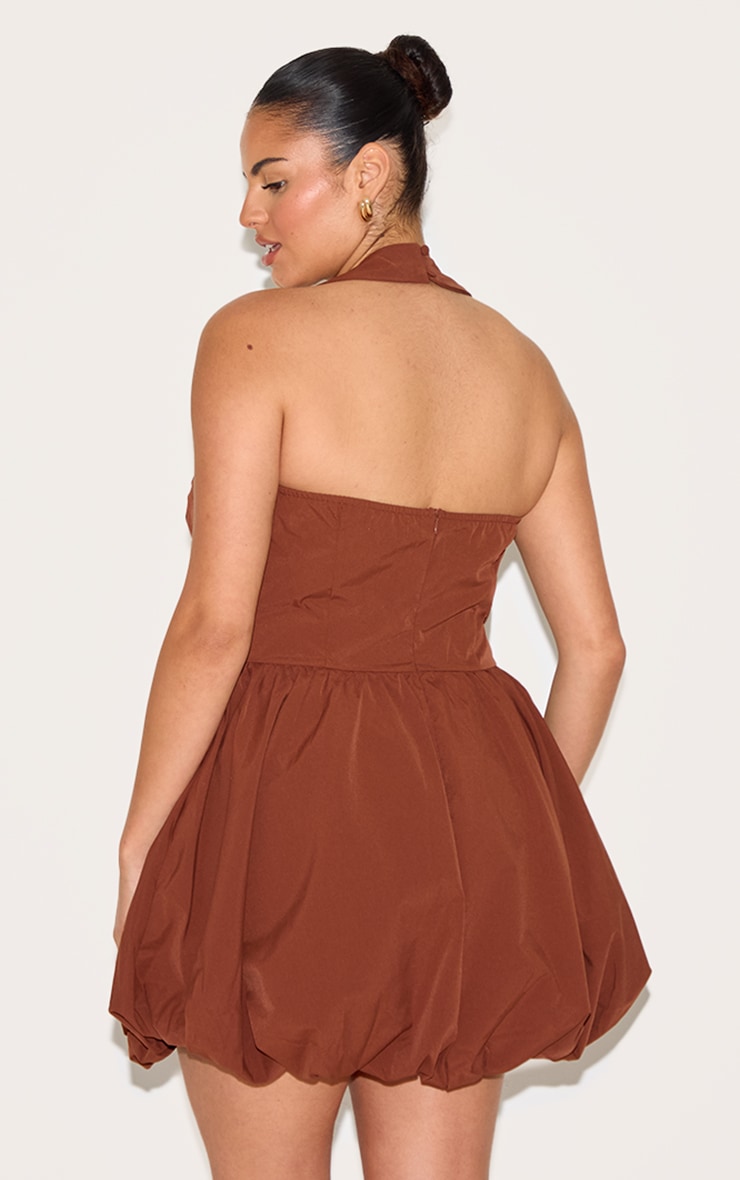 Plus Chocolate Pinstripe Halterneck Puffball Dress