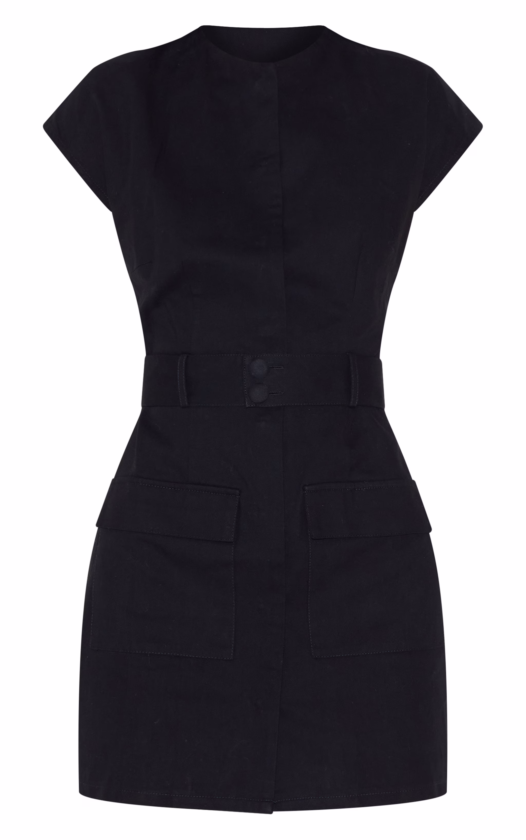 Black Woven Utility Pocket Detail Mini Dress