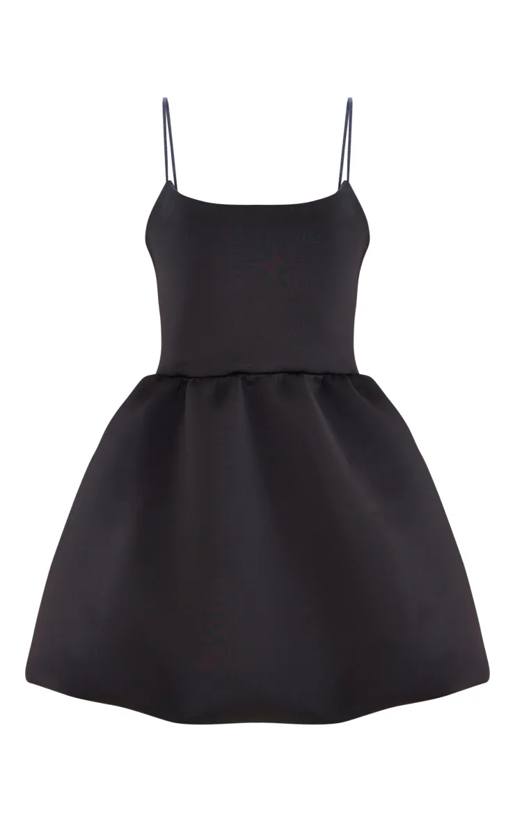 Black Strappy Scuba Puffball Dress
