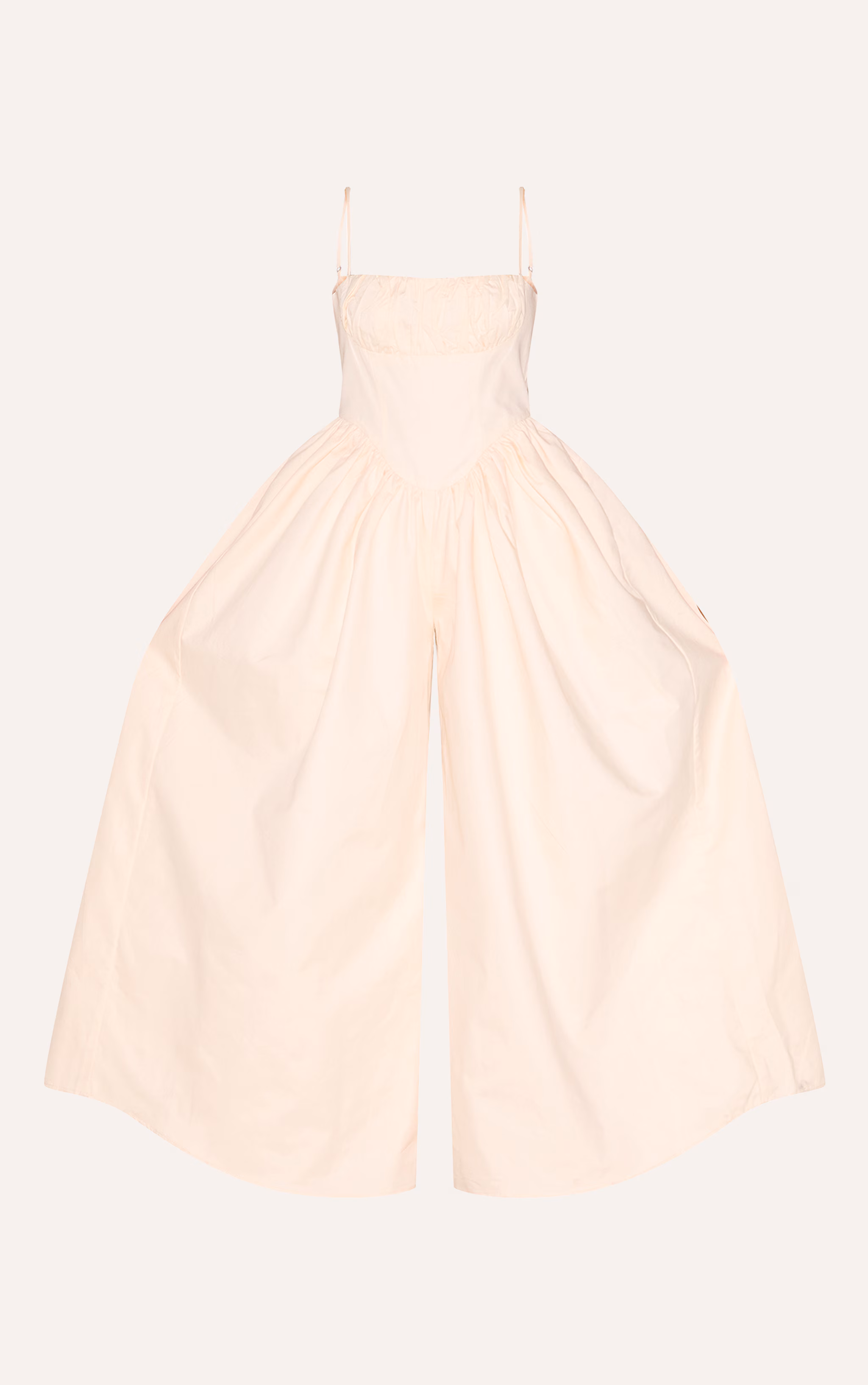Cream Premium Ruched Corset Detail Wide Leg Jumpsuit