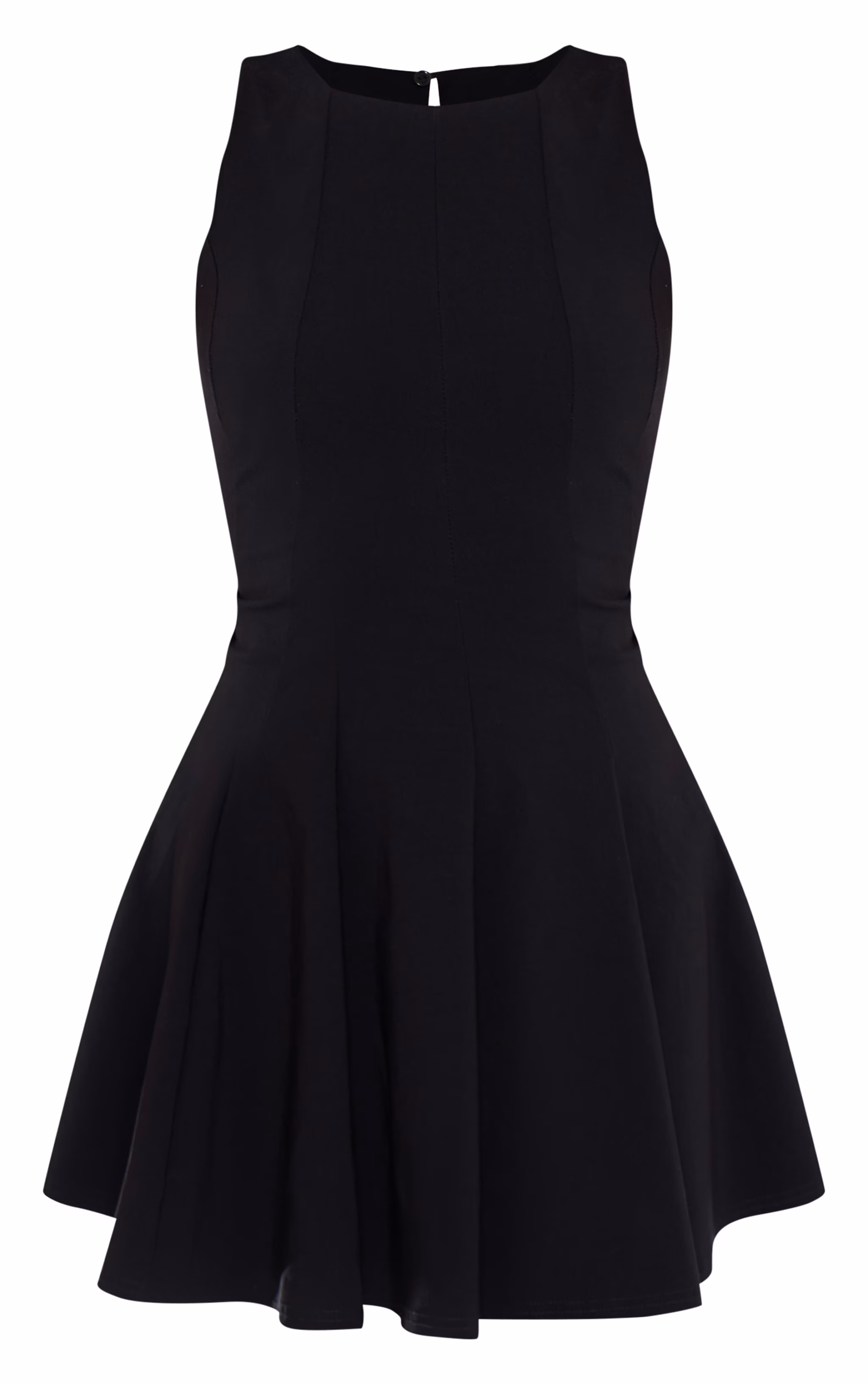Black Stretch Woven Racer Pleated Shift Dress