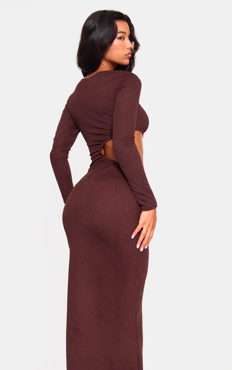 Chocolate  Long Sleeve Cut Out Maxi Dress