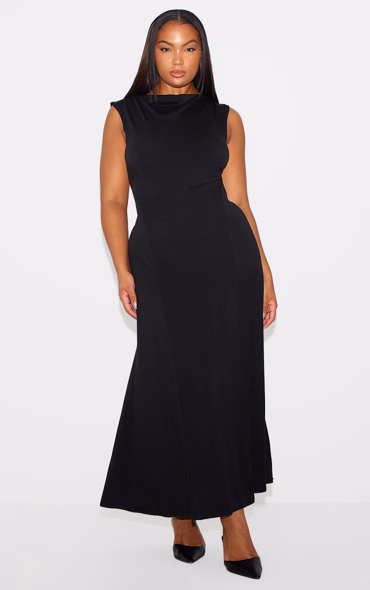 Black Soft Touch Asymmetric Panelled Maxi Dress