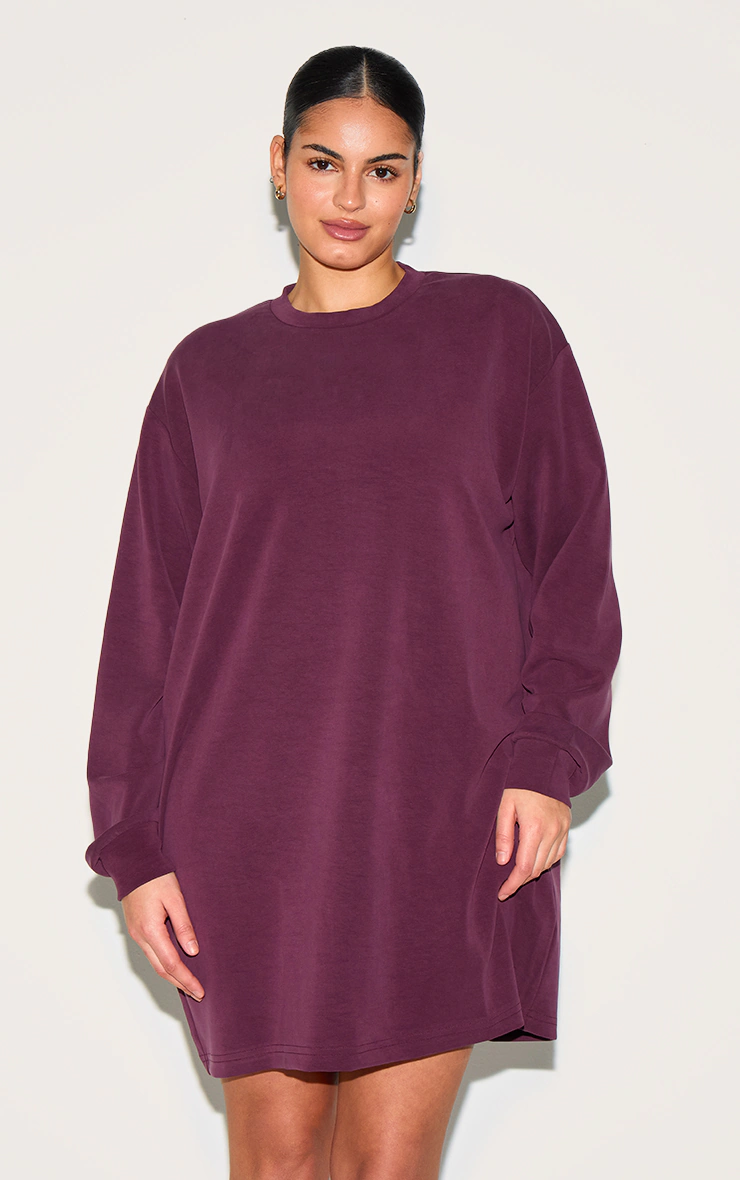 Plus Burgundy Modal Long Sleeve Sweatshirt Dress