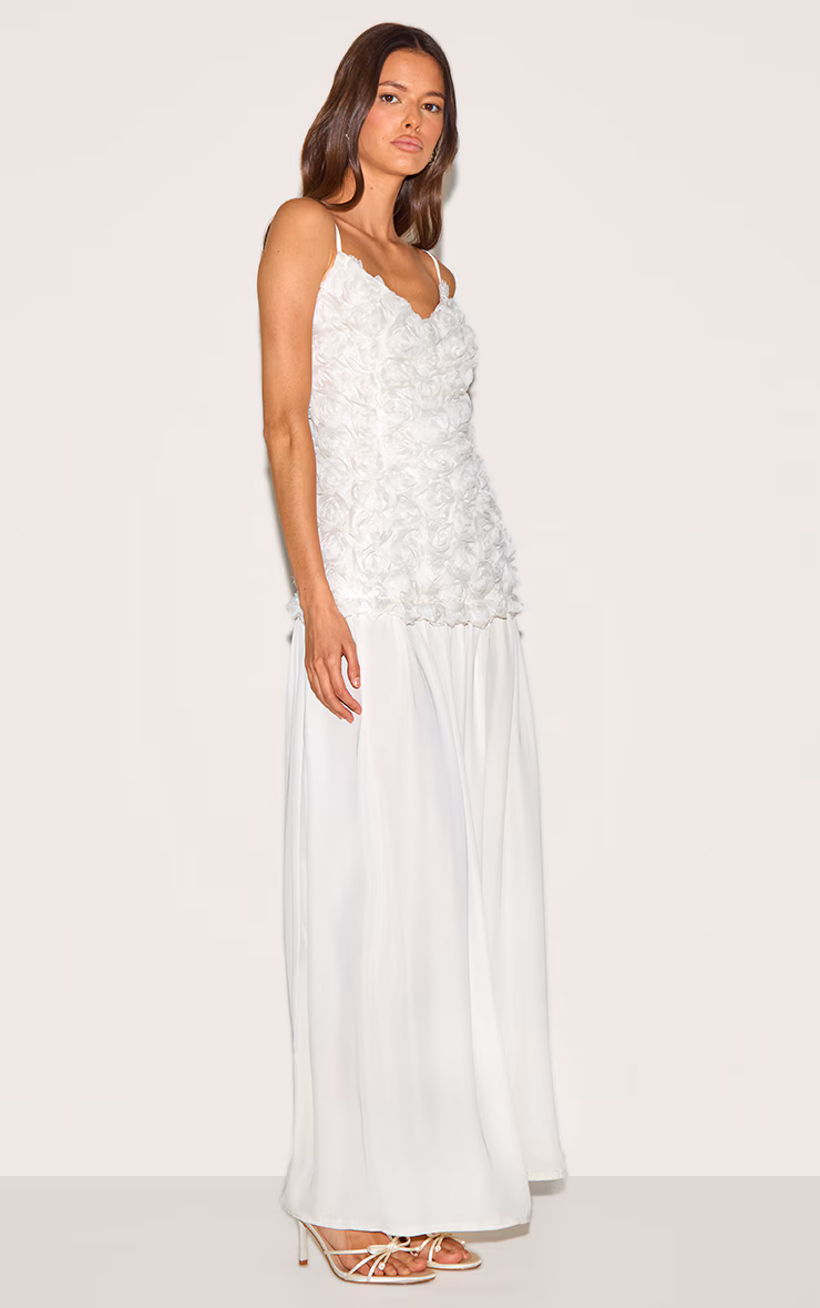 Cream Floral Dropped Waist Maxi Dress