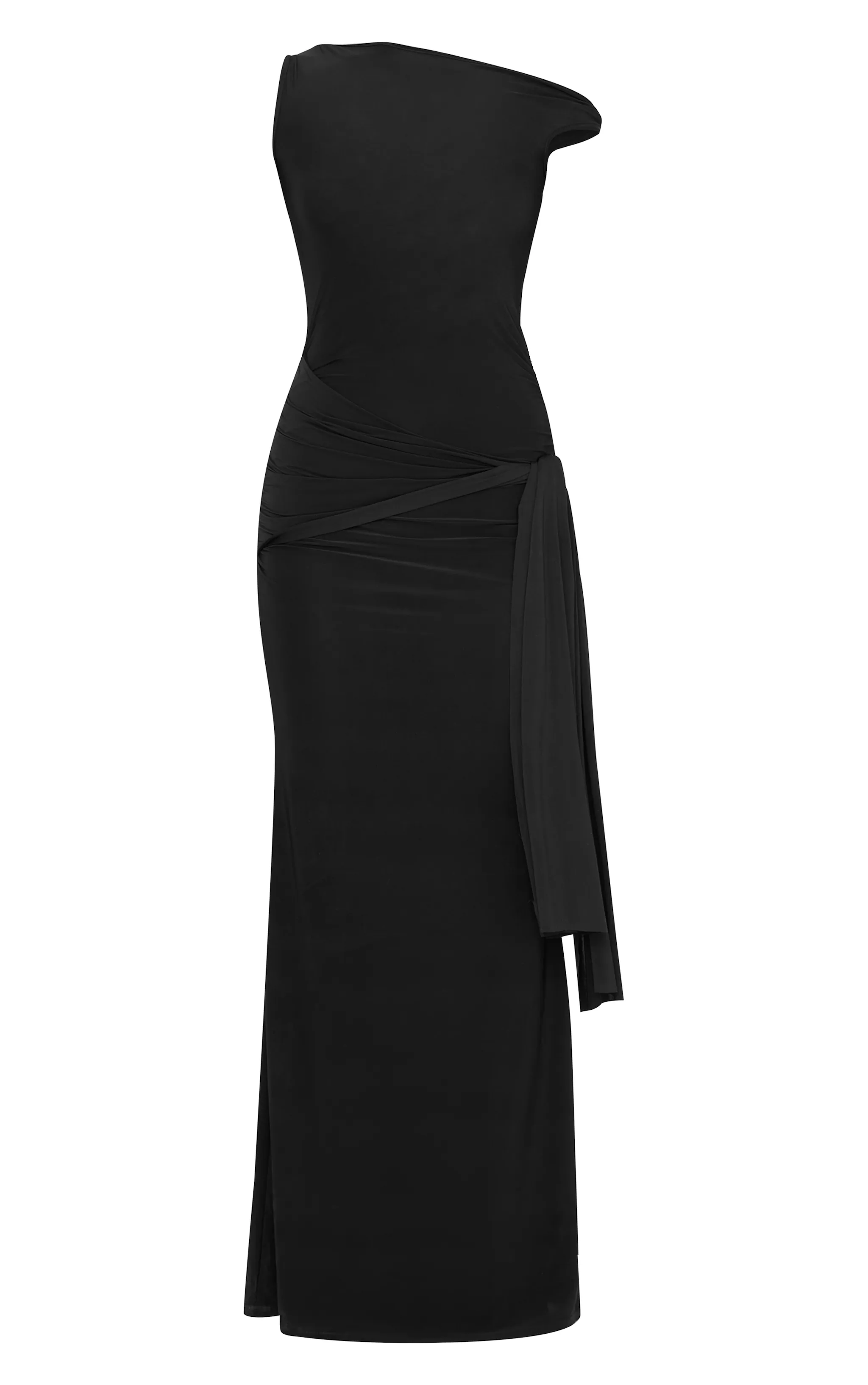 Black Slinky Off Shoulder Wrap Detail Maxi Dress