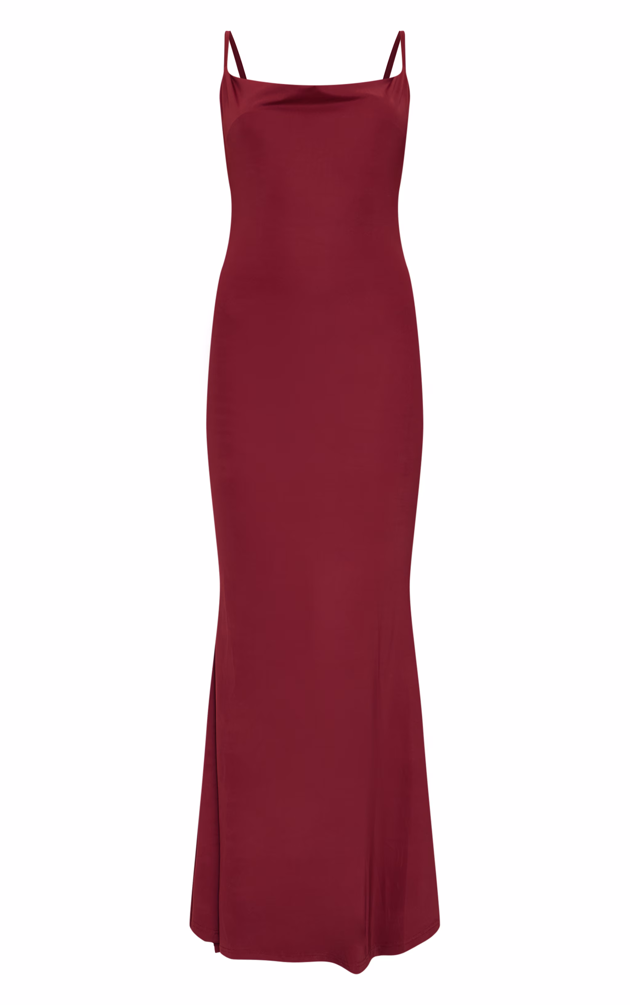Burgundy Slinky Cowl Neck Lace Insert Detail Maxi Dress