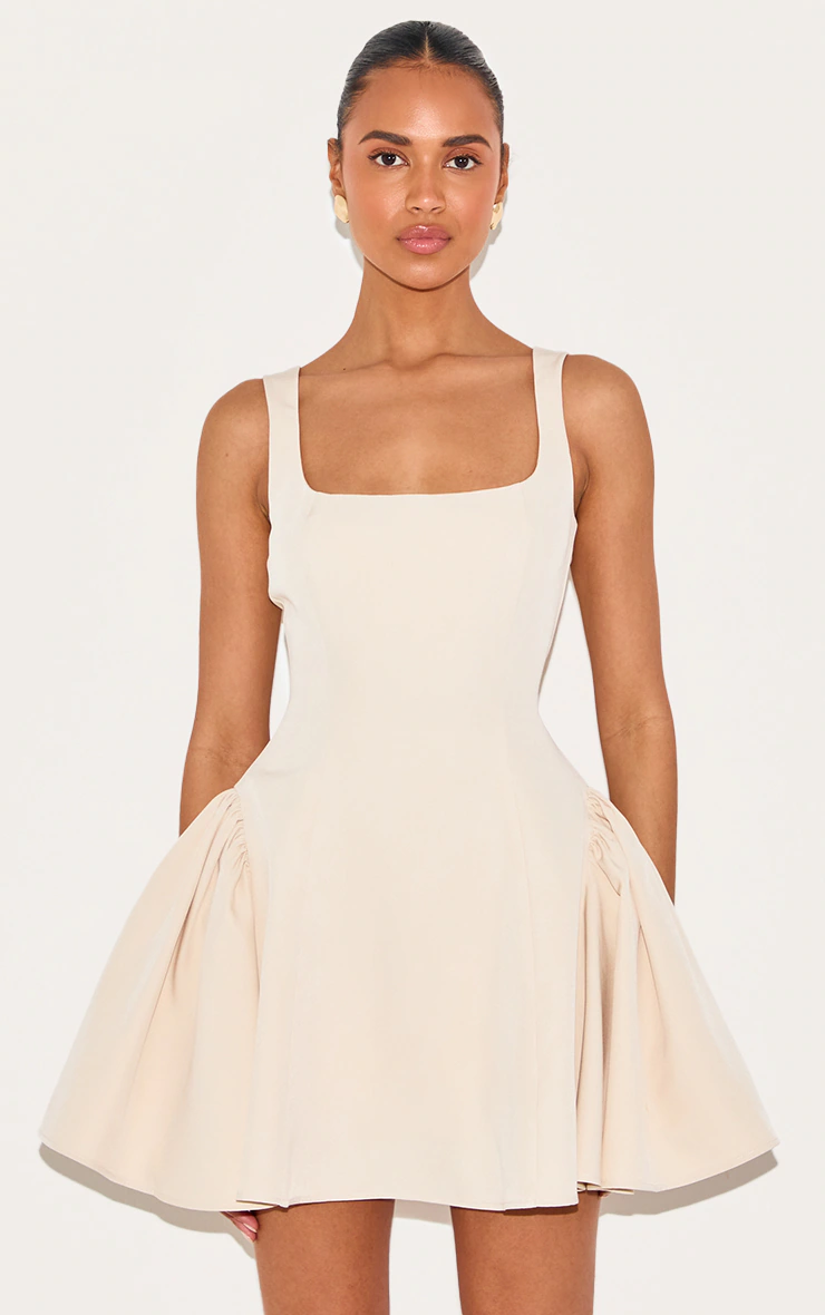 Almond Woven Square Neck Shift Dress