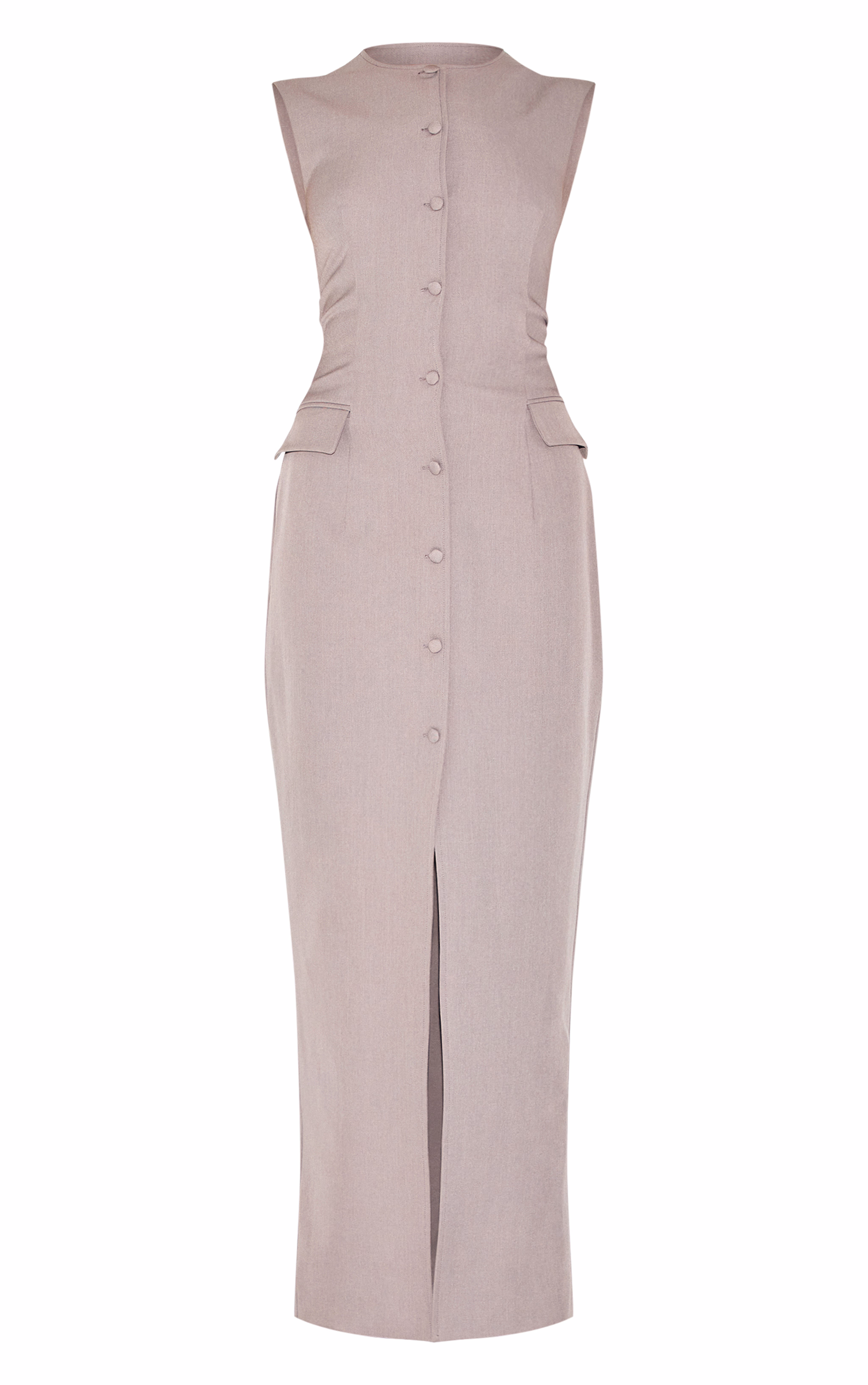 Grey Woven Button Maxi Dress