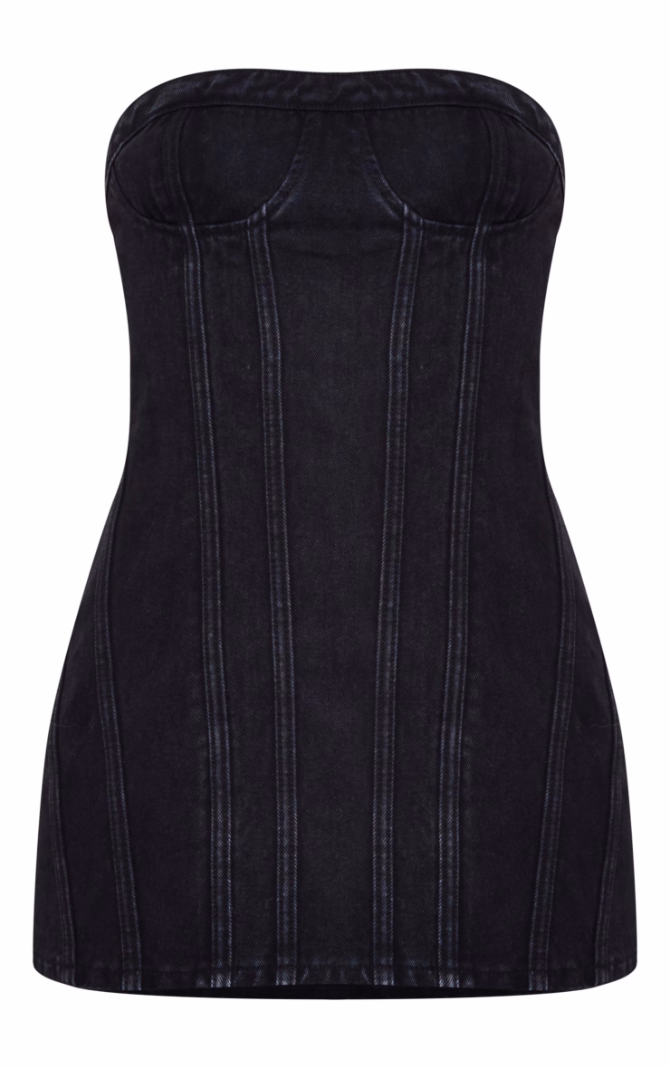 Washed Black Seam Front Denim Mini Dress