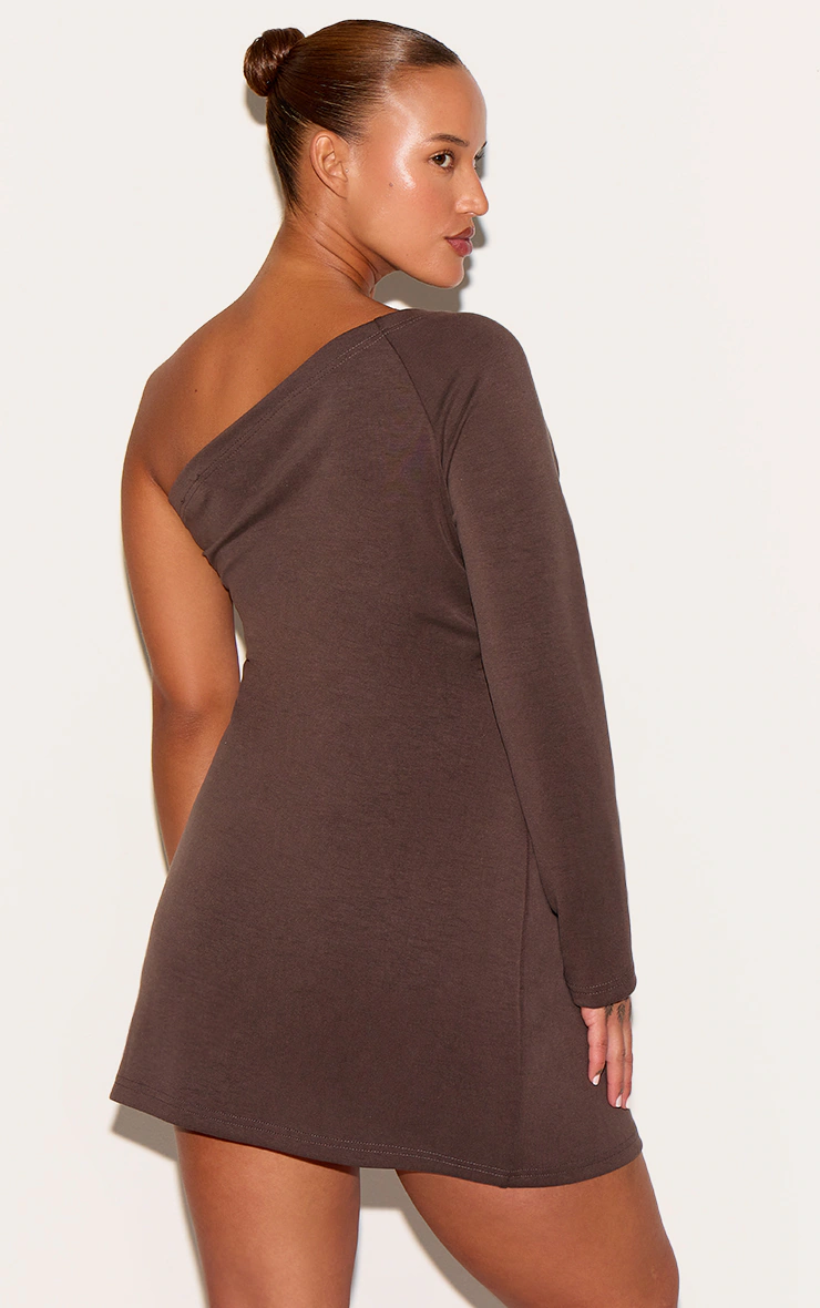 Plus Chocolate Modal One Shoulder Ruched Bodycon Mini Dress