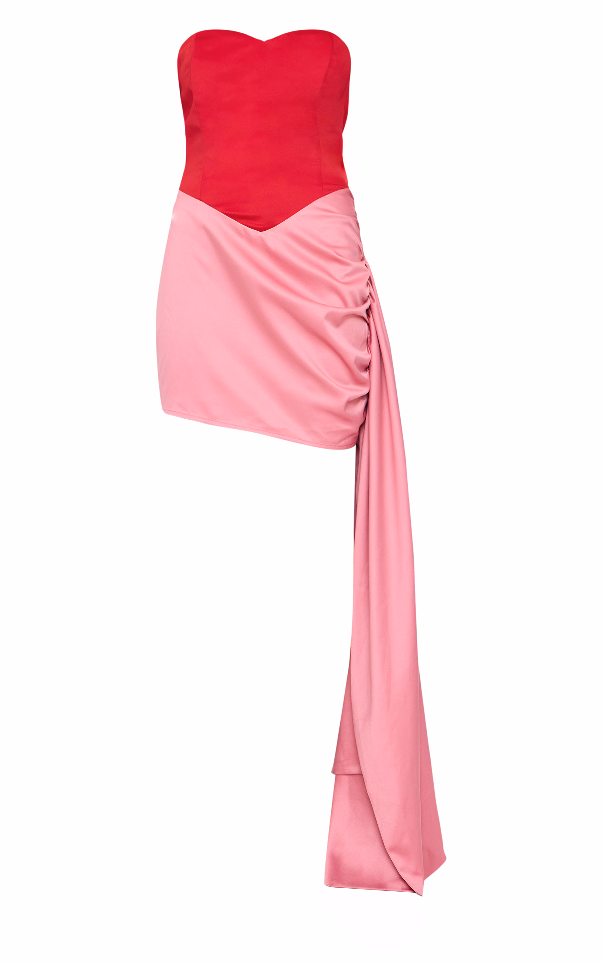 Red Contrast Corset Bandeau Drape Bodycon Dress