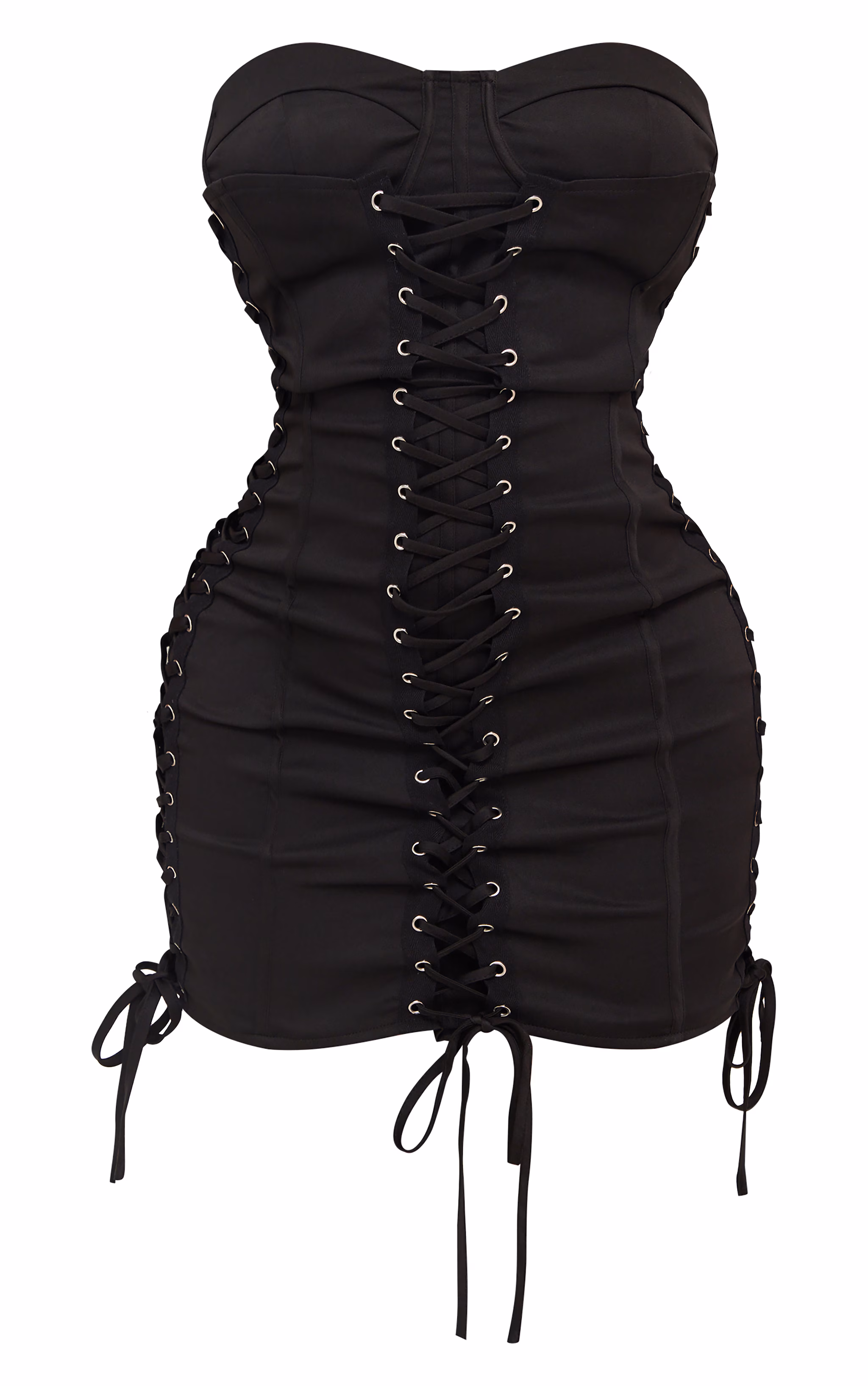 Shape Black Woven Lace Up Corset Bandeau Bodycon Dress