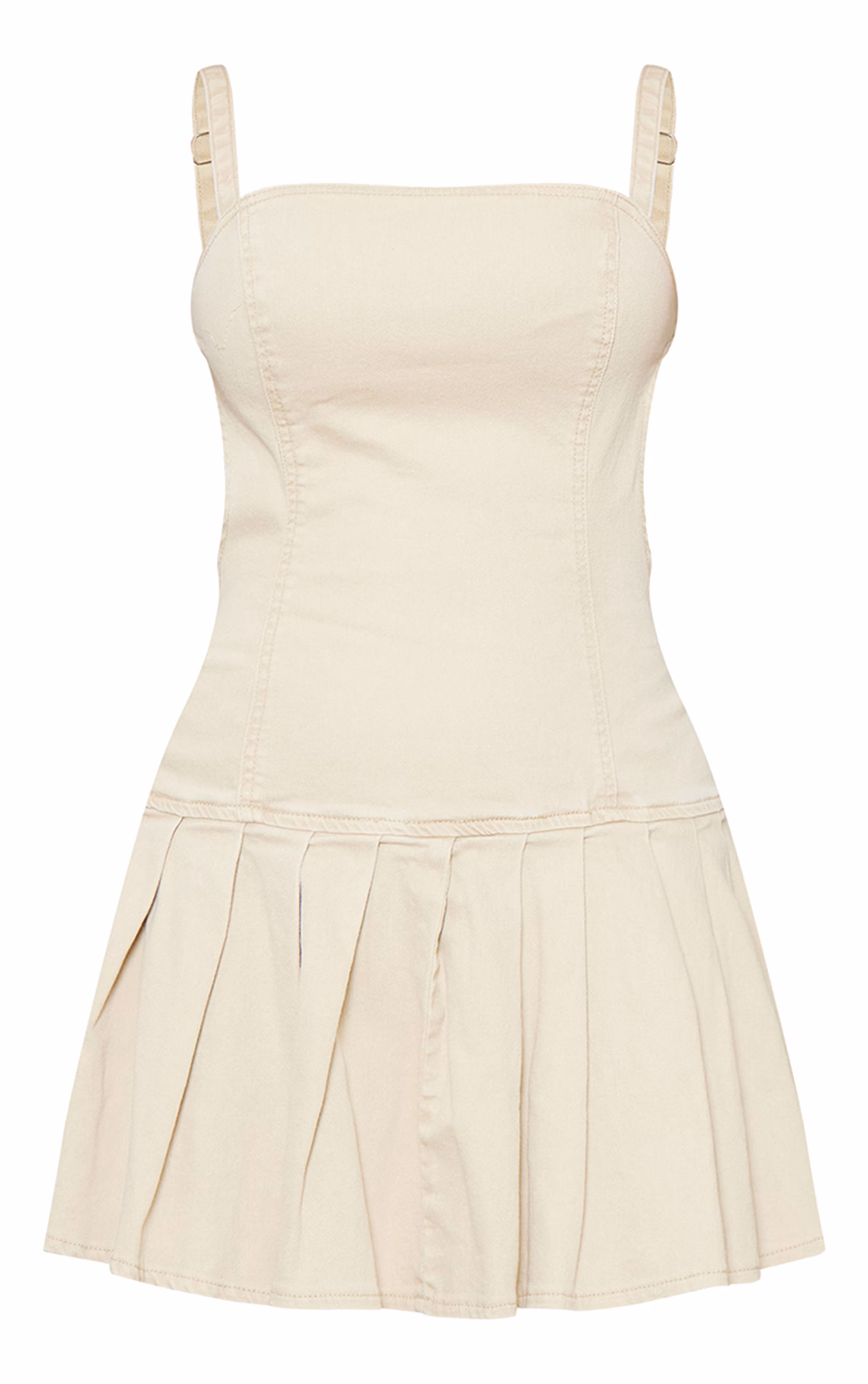 Washed Stone Cut Out Side Pleated Denim Mini Dress