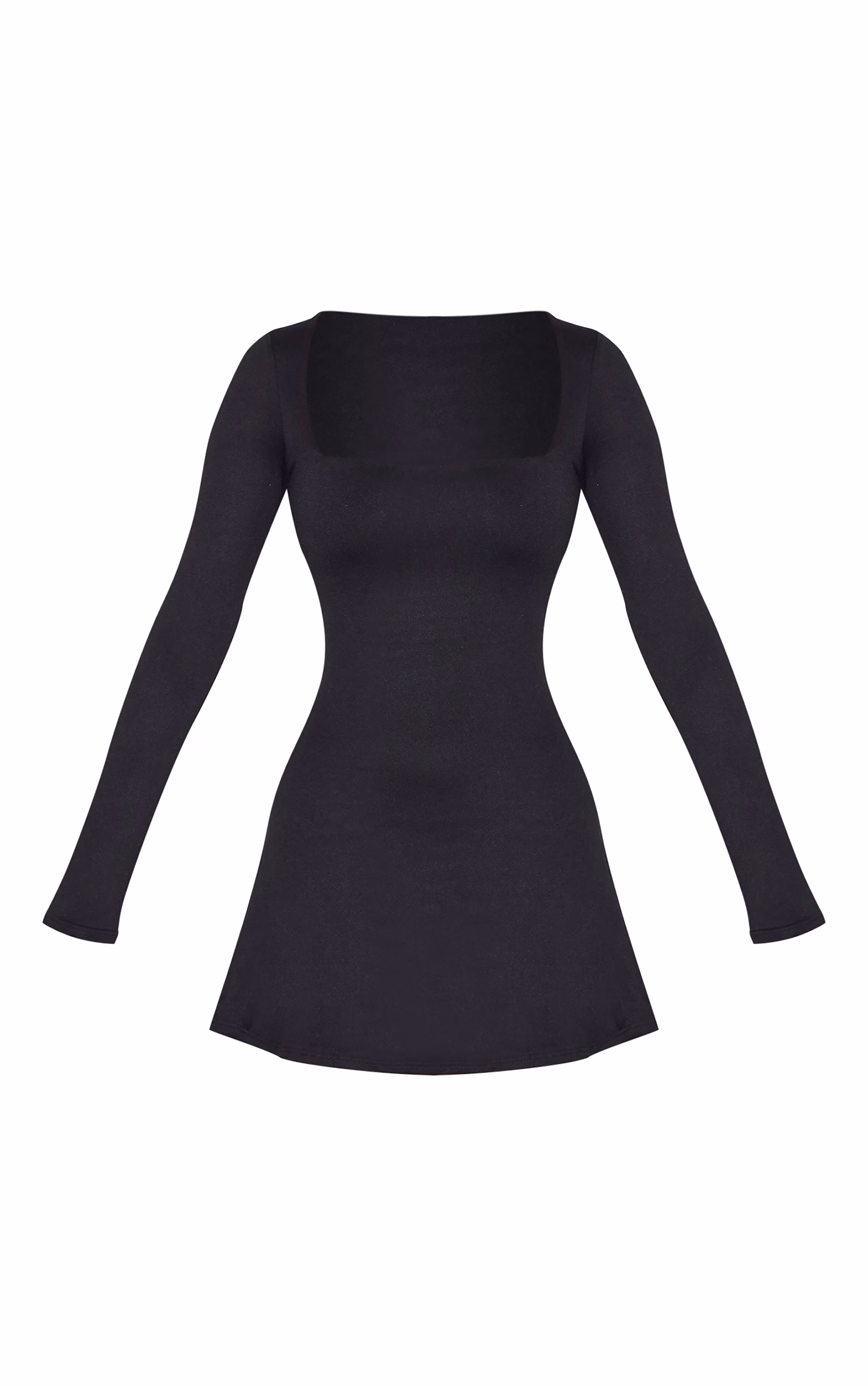 Black Double Contour Square Neck Long Sleeve Bodycon Dress